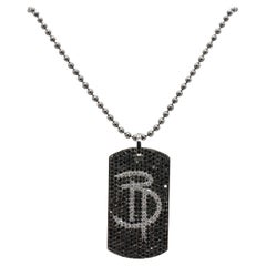 Jacob & Co. Black Gold Diamond Dog Tag "B" Pendant Drop Necklace