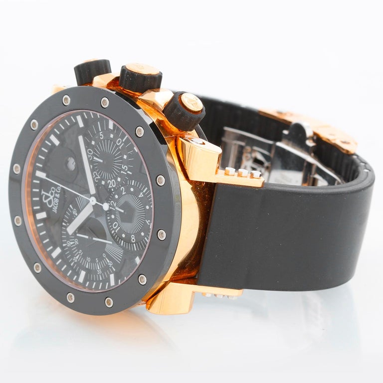 Jacob & Co. Epic II  Rose Gold Limited Edition Mens Watch   - Automatic . 18K Rose Gold ( 47 mm ) . Black carbon fiber with chronograph and date . Black rubber with 18K Rose gold deployant buckle . Pre-owned with box .