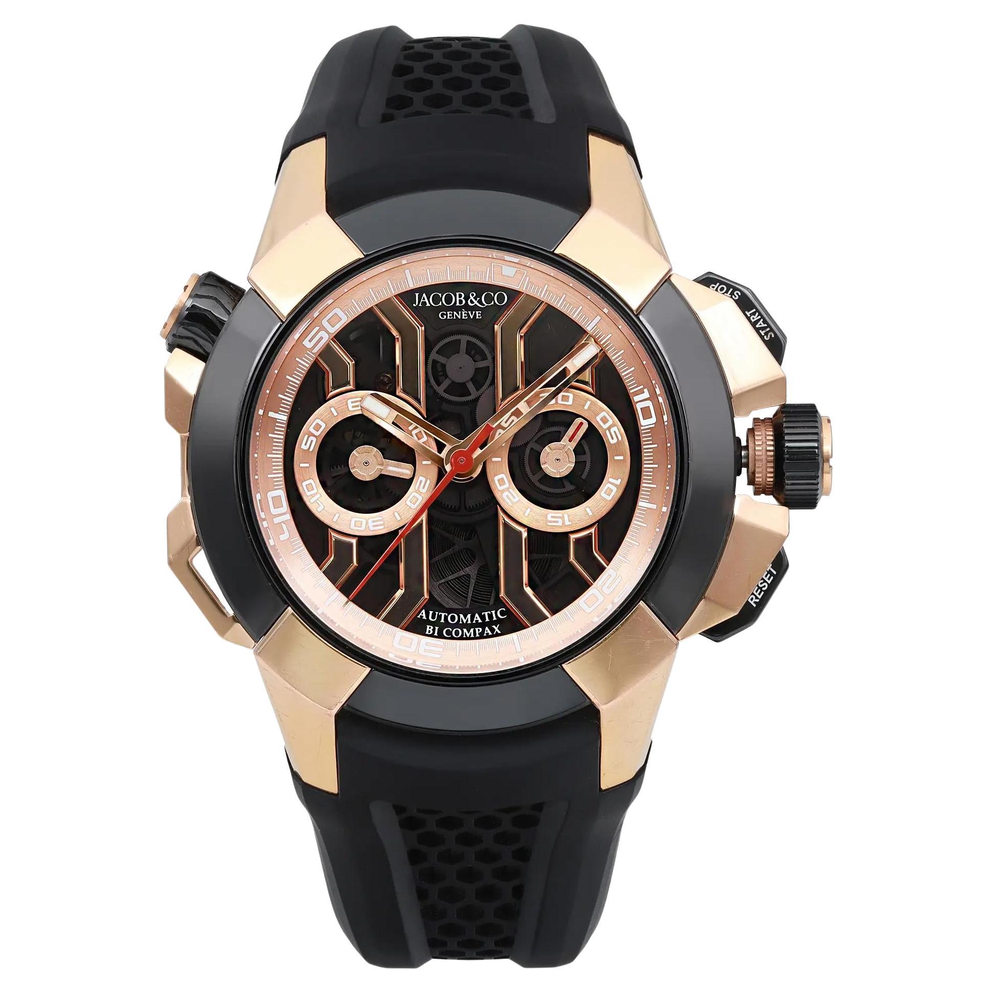 Jacob & Co. Epic X Montre à cadran squelette en céramique et or rose 18 carats EC311,42.PD.BN.A en vente