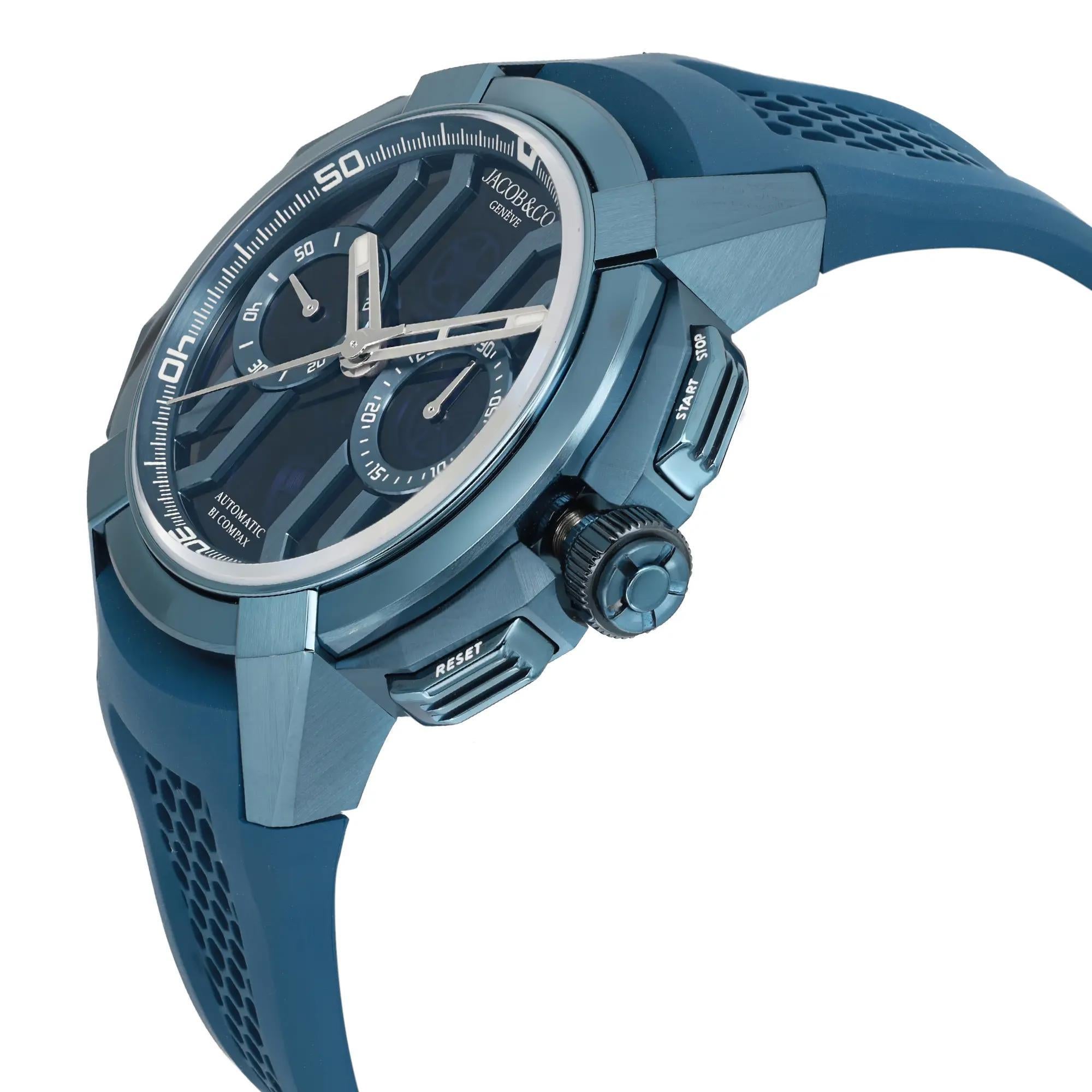 Jacob & Co. Epic X Chrono 44mm Titanium Blue Dial Men Watch EC400.22.AF.AA.A In Excellent Condition For Sale In New York, NY