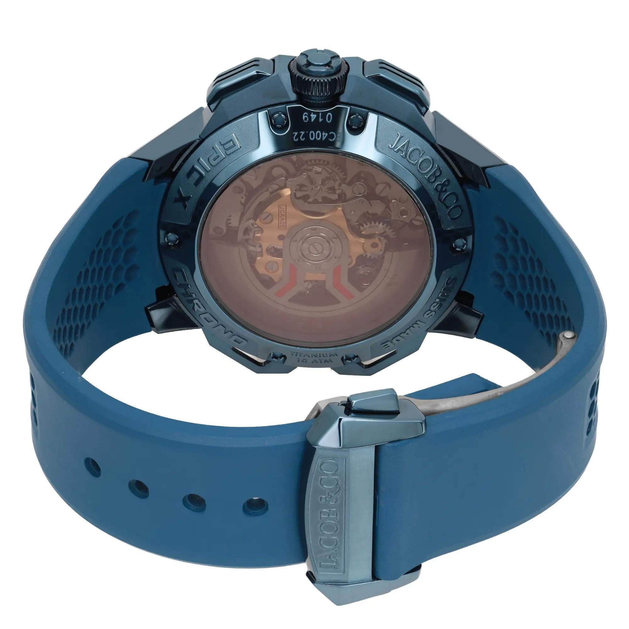 Jacob & Co. Epic X Chrono 44mm Titanium Blue Dial Men Watch EC400.22.AF.AA.A For Sale 1