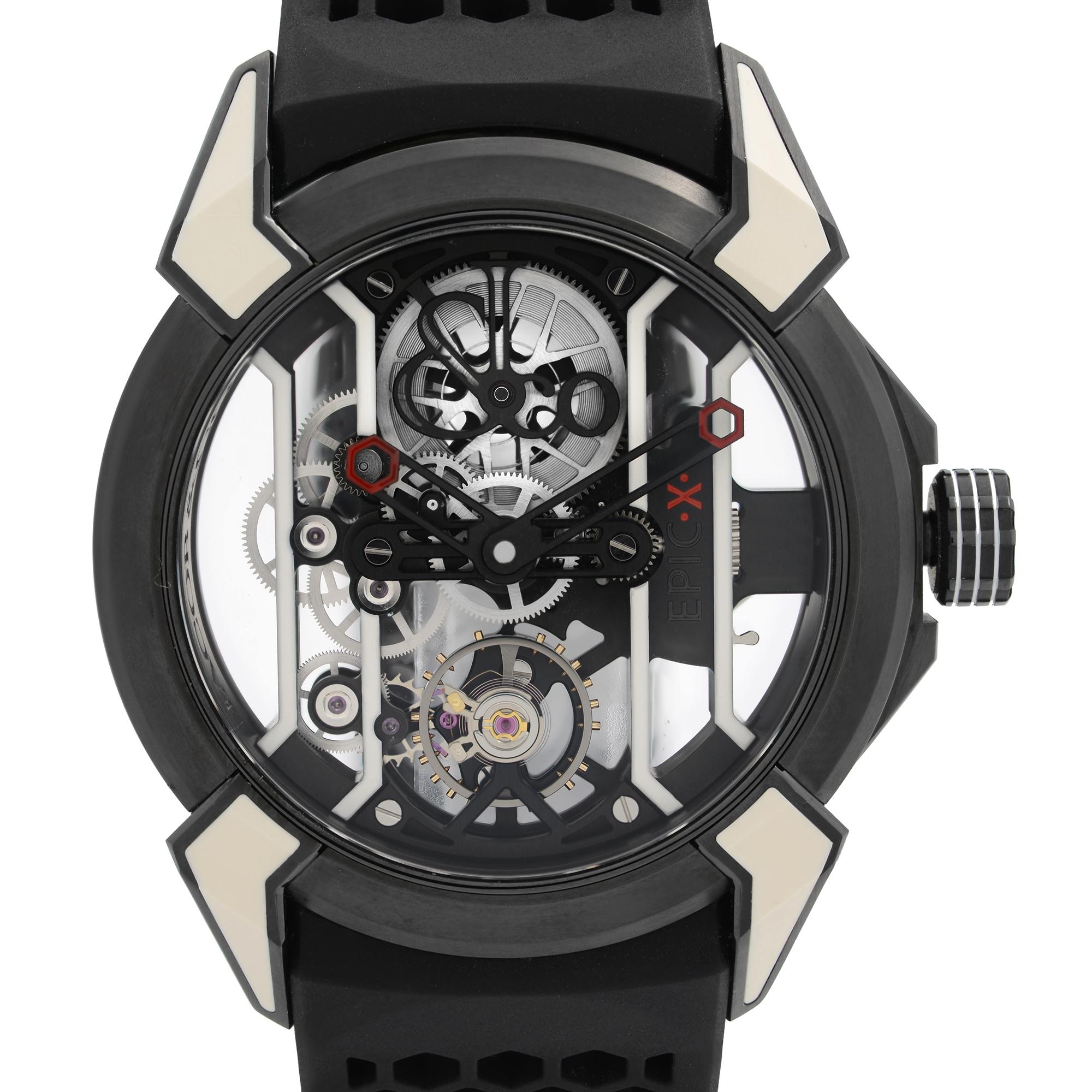 Unworn Jacob & Co. Epic X Racing Black Titanium Hand-Wind Mens Watch EX100.21.WR.PY.A. This Beautiful Timepiece is Powered by Mechanical Movement (Power Reserve: 48-Hours; Frequency: 28’800 vib/h). Features: Black DLC Coated and White Neoralithe