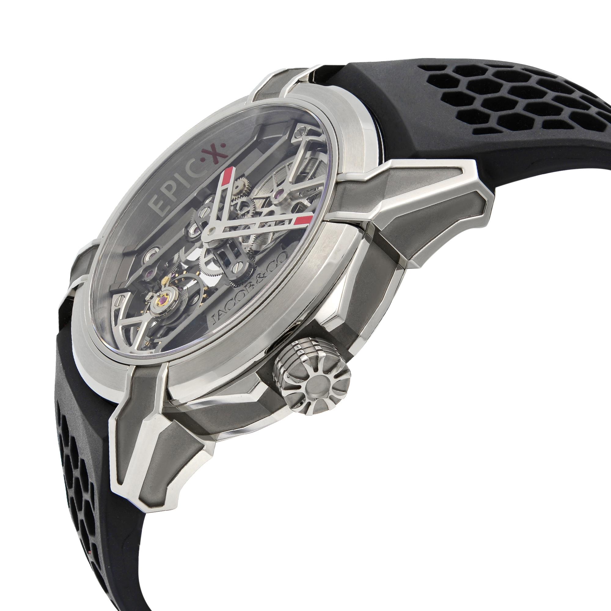 Jacob & Co. EPIC X Titanium Skeleton Hand-Wind Men's Watch EX100.20.PS.BW.A In New Condition In New York, NY