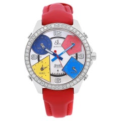 Jacob & Co Fünf Zeitzone 47 mm Stahl-Diamant-MOP-Herrenuhr mit weißem Zifferblatt 964606
