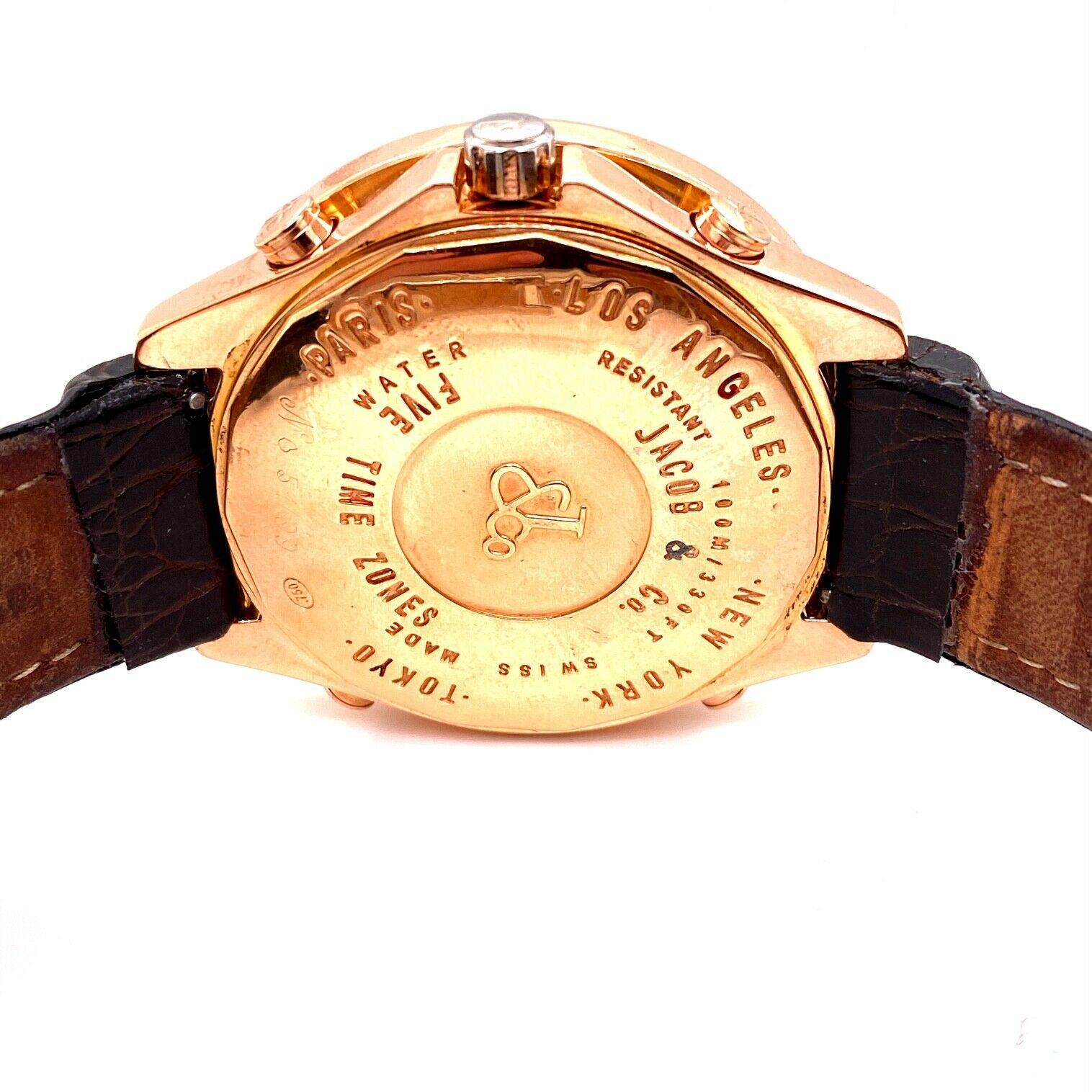 Jacob & Co. Five Time Zone JC-9 18 Karat Rose Gold Diamond Bezel Beautiful In Excellent Condition For Sale In San Diego, CA