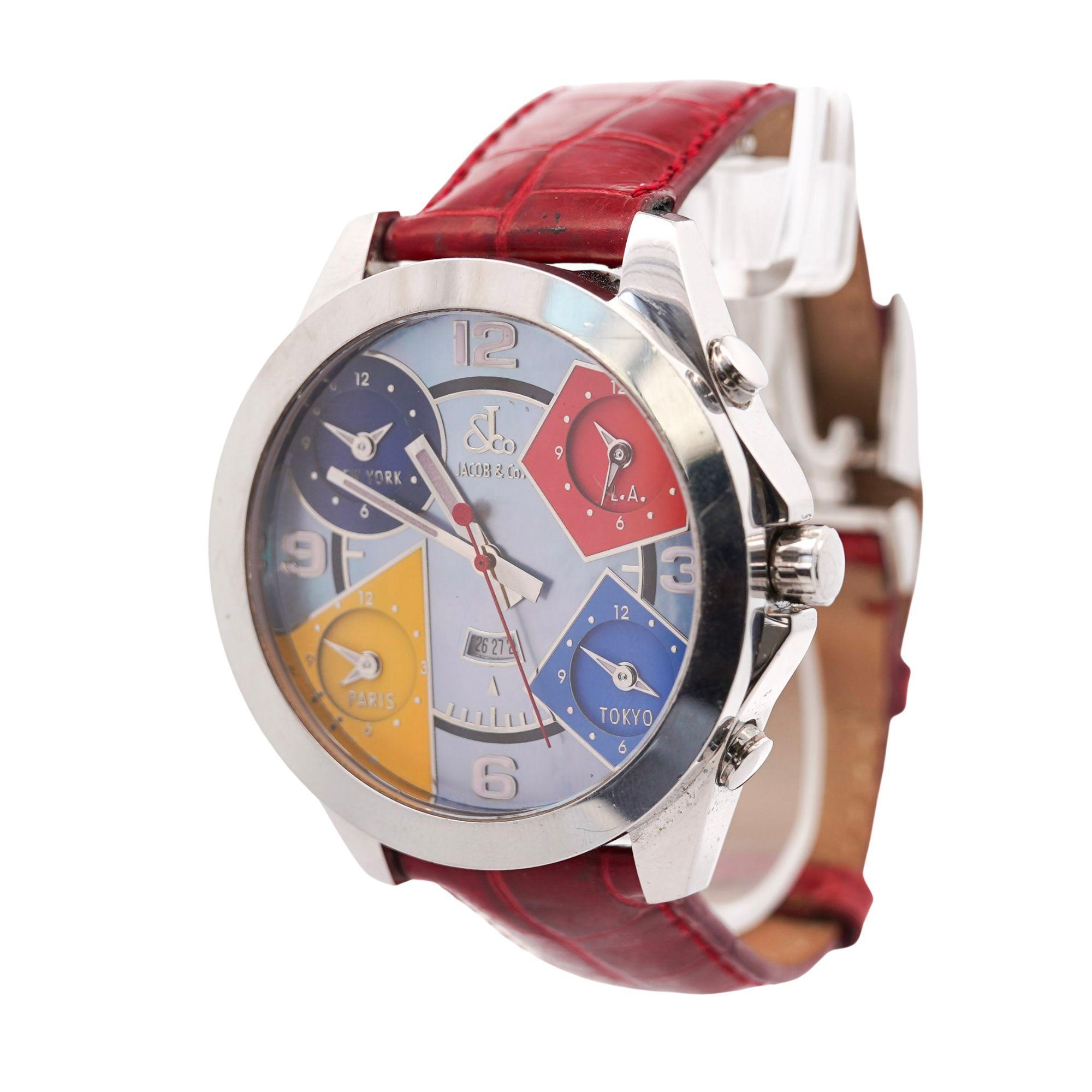 Men's Jacob & Co. Five Time Zone Mother of Pearl 47mm Alligator Leather Watch
