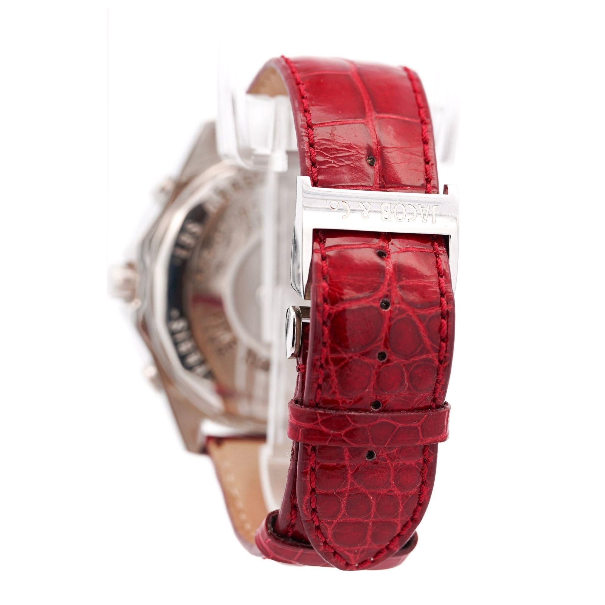 Jacob & Co. Five Time Zone Mother of Pearl 47mm Alligator Leather Watch 2
