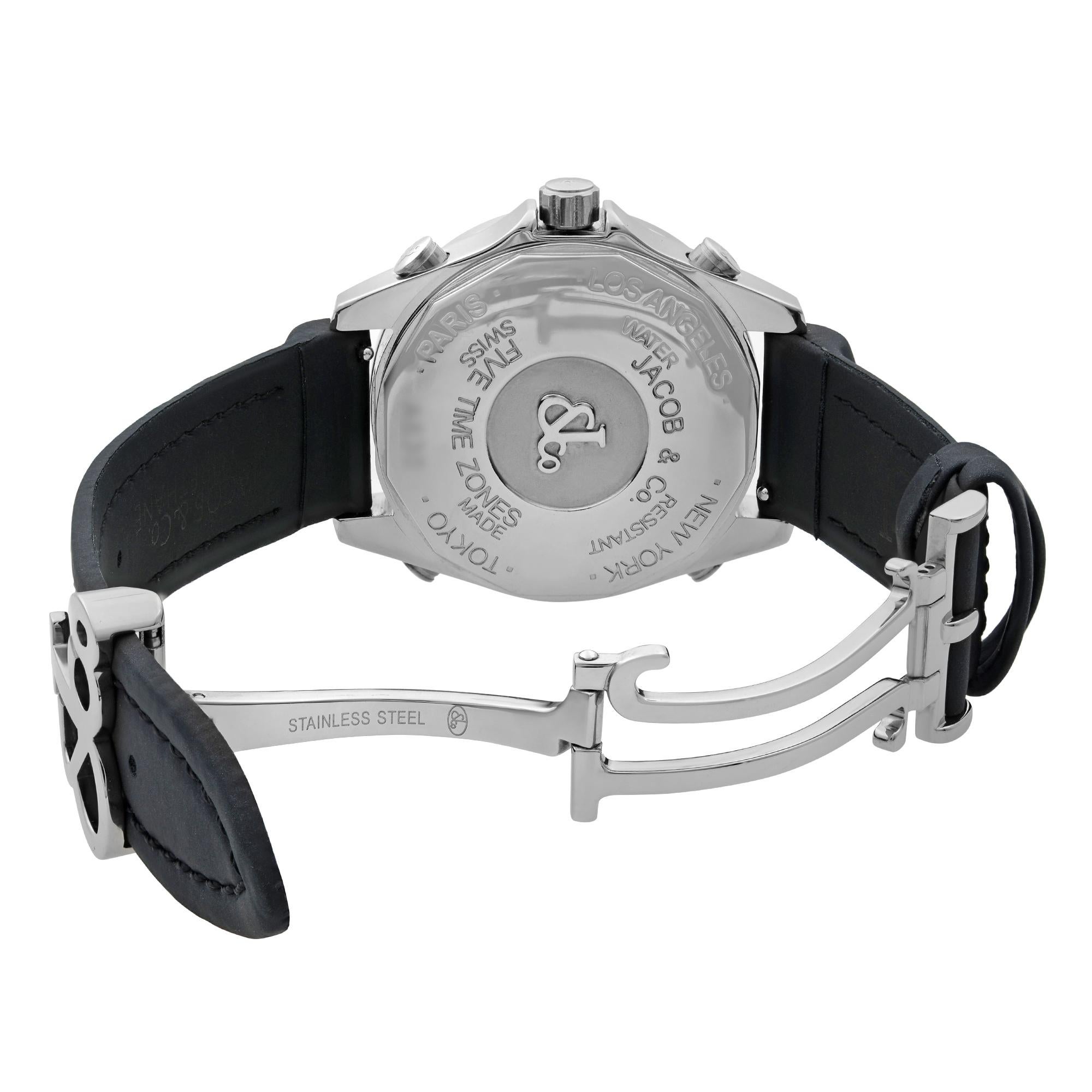Jacob & Co. Five Time Zone Stainless Steel Black Bronze Dial Quartz Men's Watch 1