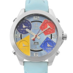 Jacob & Co Five Time Zone Steel Blue MOP Dial Quartz Men's Watch JC-8-SDV3