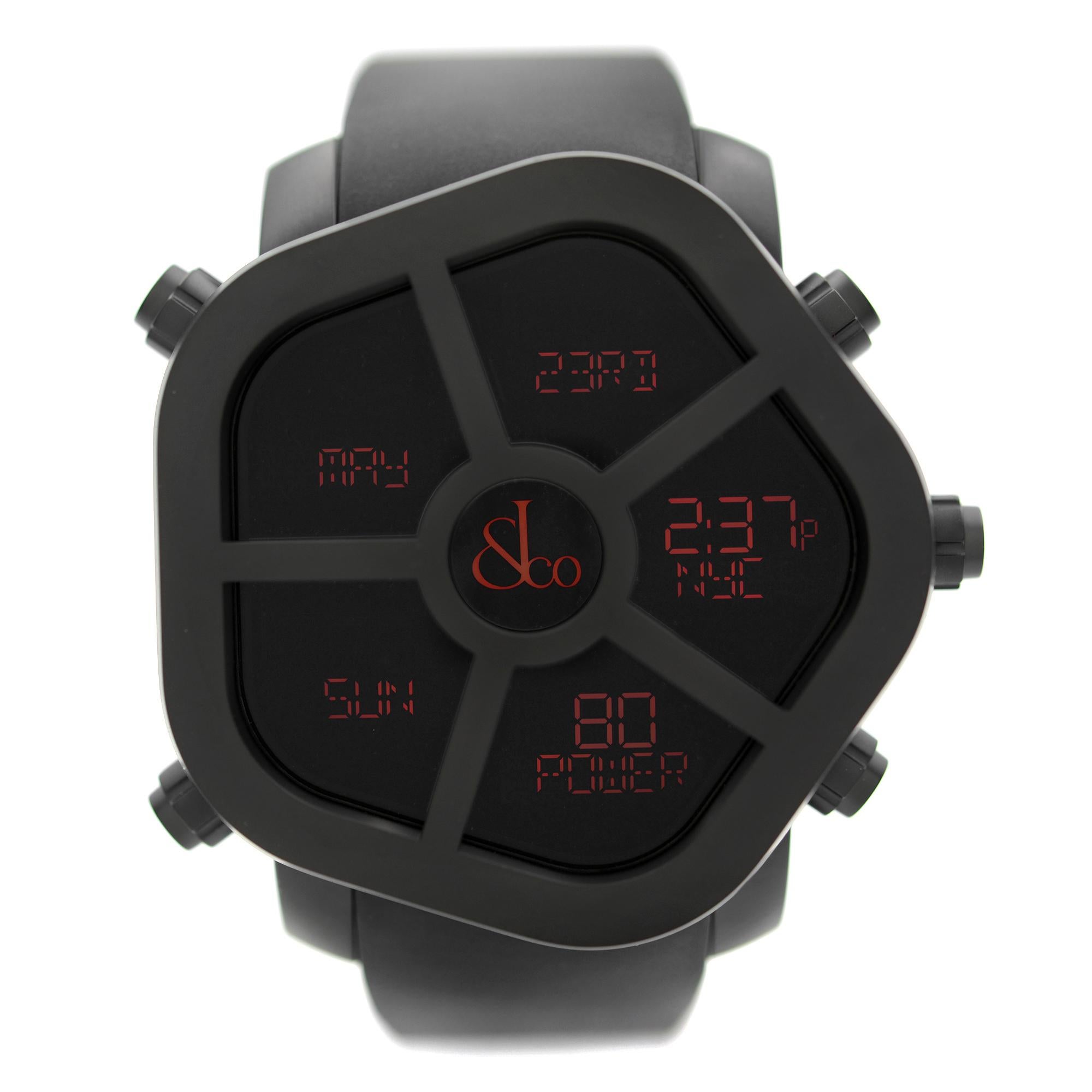 Unworn Jacob & Co. Ghost Steel Black PVD Quartz Men's Watch GH100.11.NS.MB.AHA4D. This Beautiful Timepiece Features: Stainless Steel Case with a Black PVD Coating, Black Vulcanized Rubber Strap, Interchangeable Carbon Fiber Bezel (Black), Five