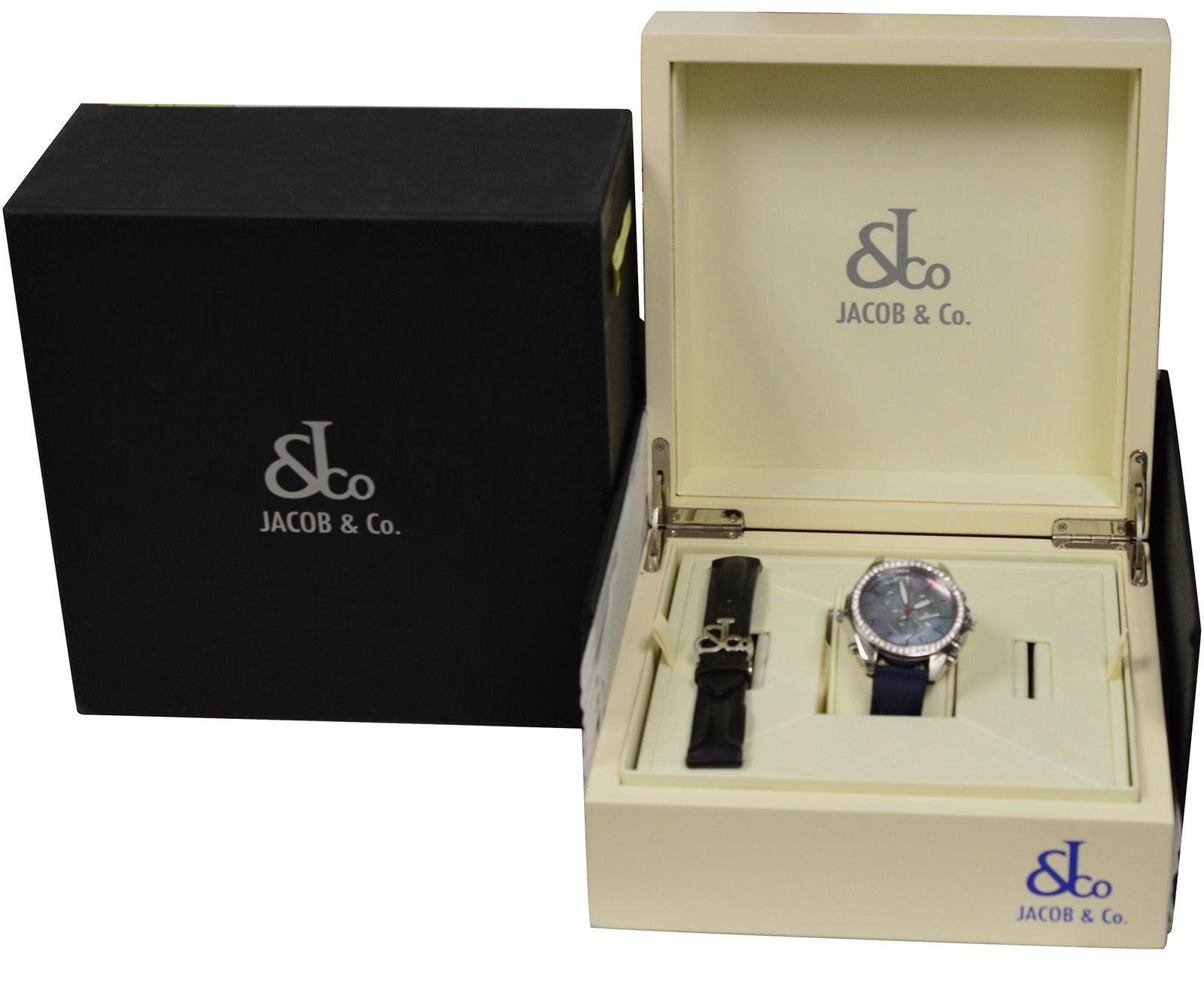 Jacob & Co. JC27 Six Time Zones Chronograph Diamond Mother of Pearl Quartz Watch For Sale 4