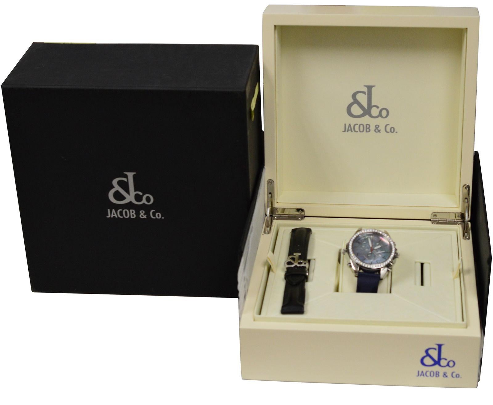 Jacob & Co. JC27 Six Time Zones Chronograph Diamond Mother of Pearl Quartz Watch For Sale 1