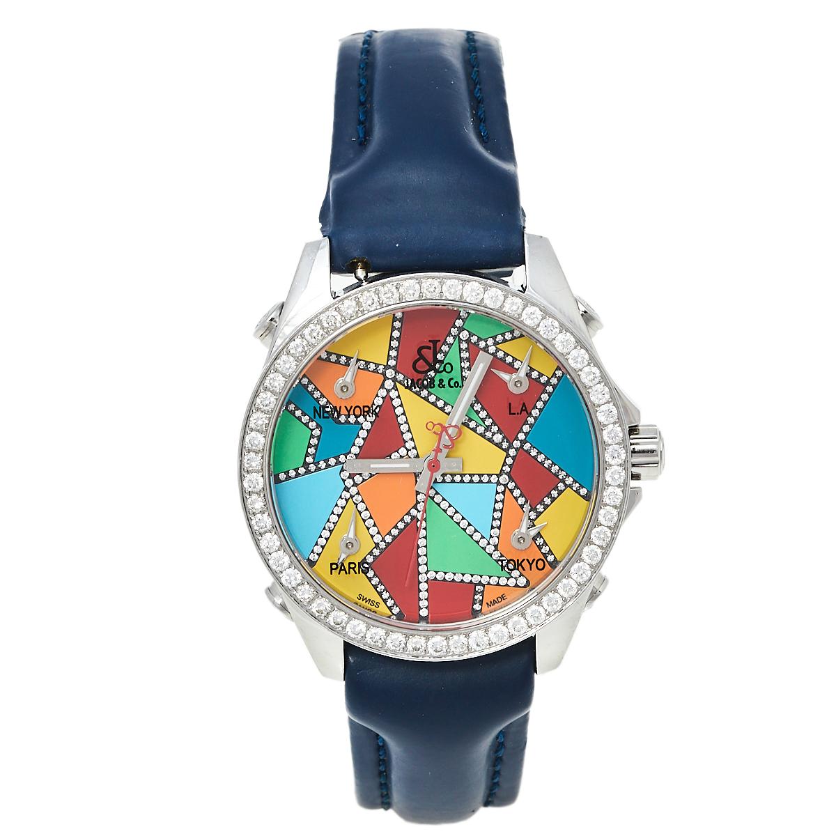Jacob 
Co. Multicolor Diamond Five Time Zone Women
s Wristwatch 40 mm