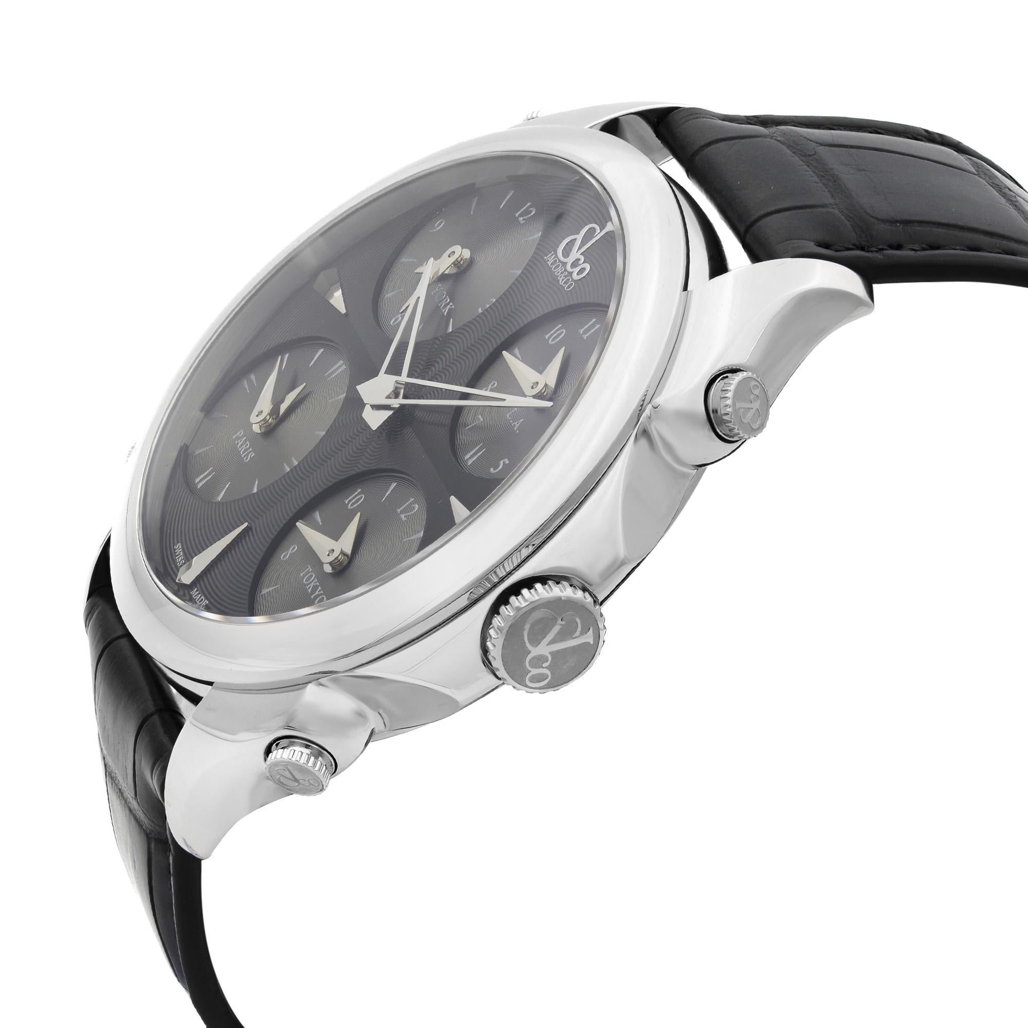 Jacob Co. Palatial 5 Time Zone Steel Black Dial Men s Watch PZ500.10.NS.LA.A