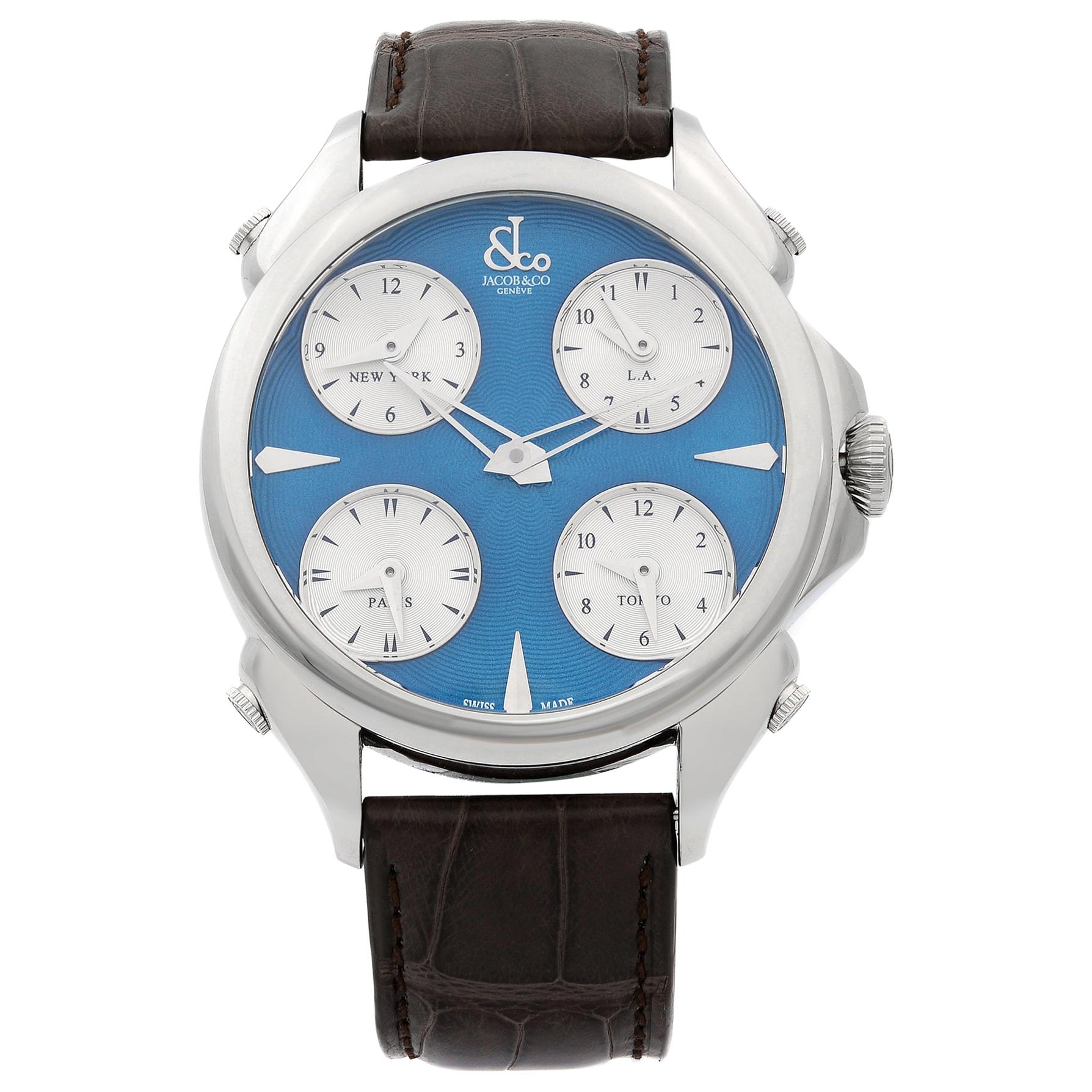 Jacob & Co. Palatial 5 Time Zone Steel Blue Dial Men's Watch PZ500.10.NS.DH.A