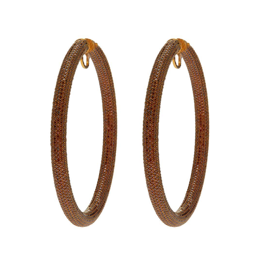 Jacob & Co. Pave Set Brown Diamonds Yellow Gold Hoop Earrings  In New Condition For Sale In New York, NY