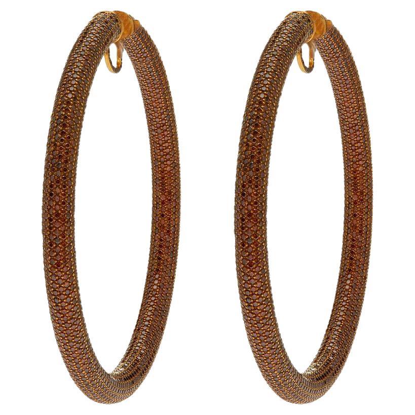 Jacob & Co. Pave Set Brown Diamonds Yellow Gold Hoop Earrings  For Sale