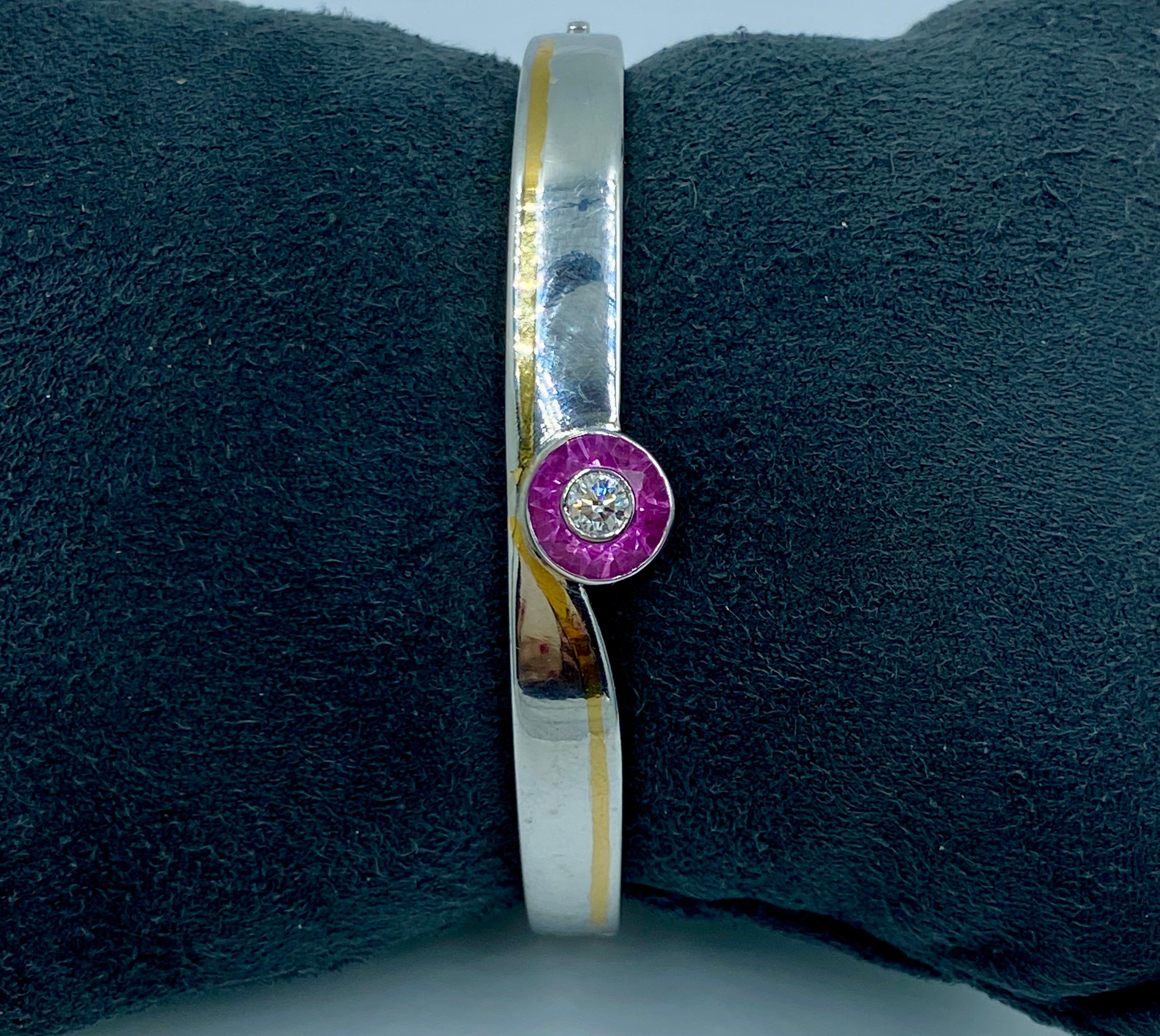 Modern Jacob & Co platinum, diamond and pink sapphire bangle For Sale
