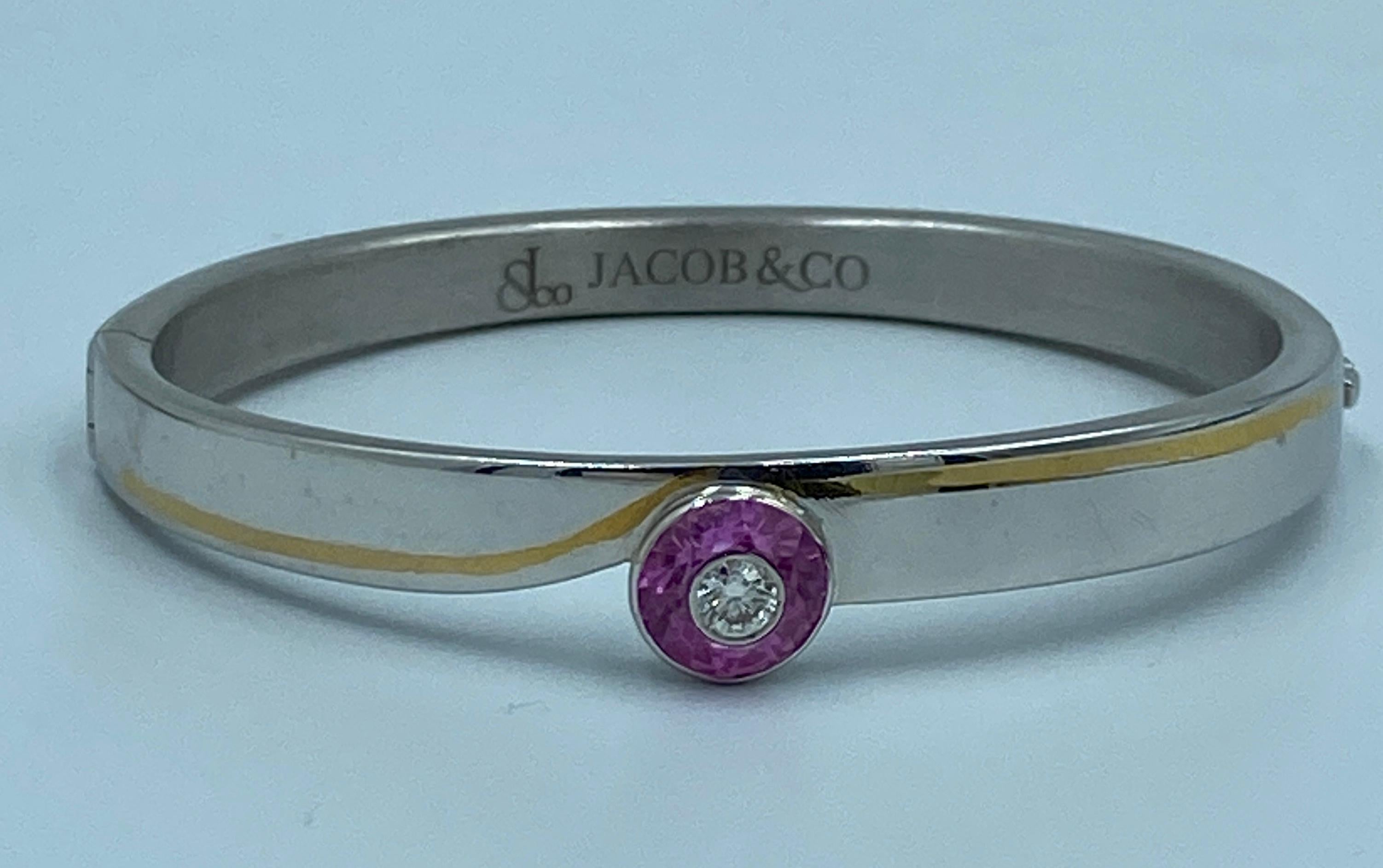 Jacob & Co platinum, diamond and pink sapphire bangle For Sale 2