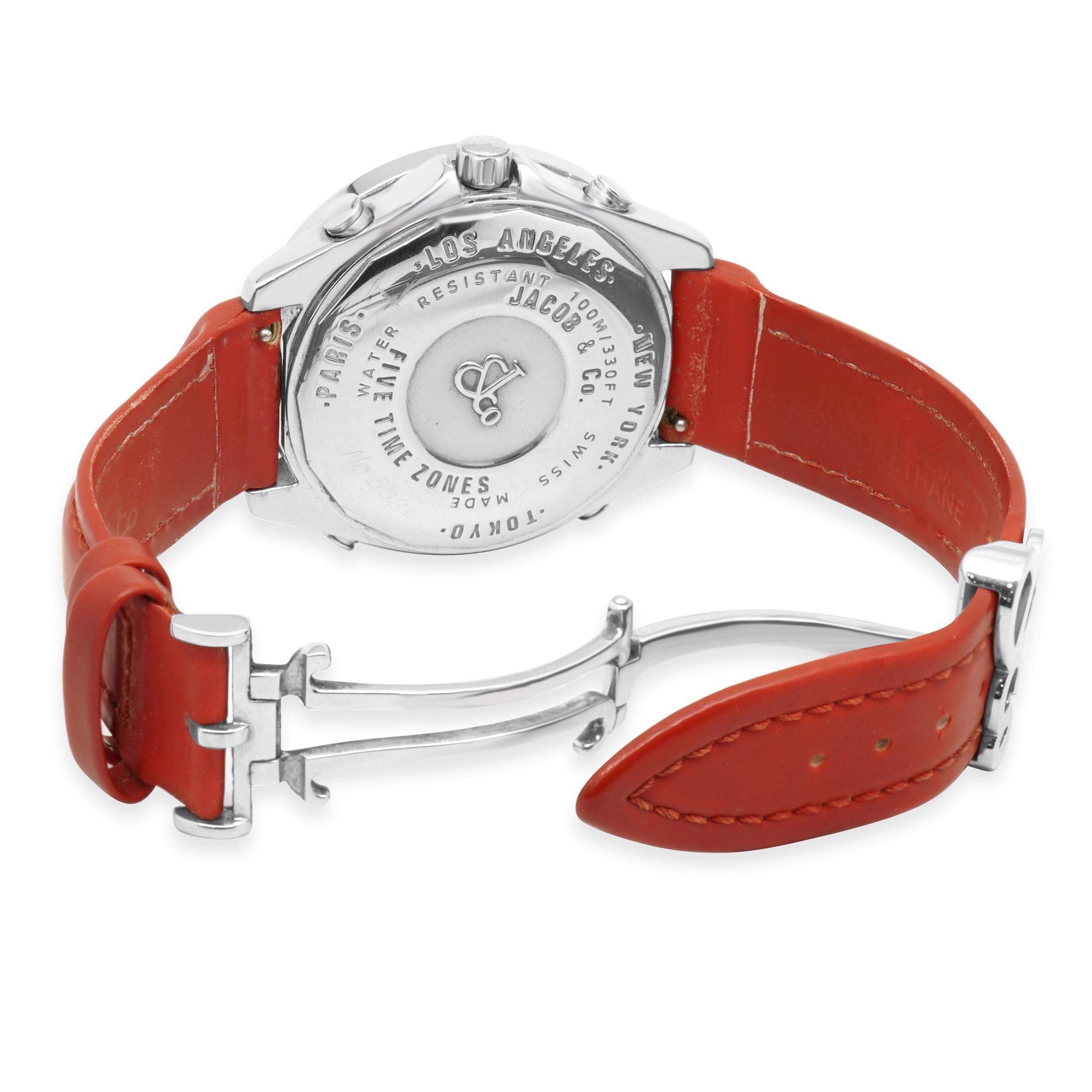 Jacob & Co. Edelstahl 5 Zeitzonen Diamant-Lünette im Zustand „Hervorragend“ im Angebot in Scottsdale, AZ