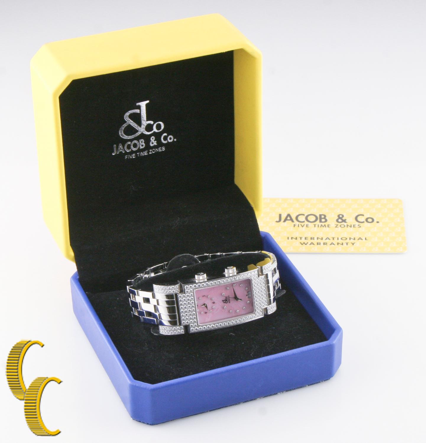 Jacob & Co. Angel-Quarz-Uhr aus Edelstahl und Diamanten mit Box und Papieren im Zustand „Hervorragend“ im Angebot in Sherman Oaks, CA