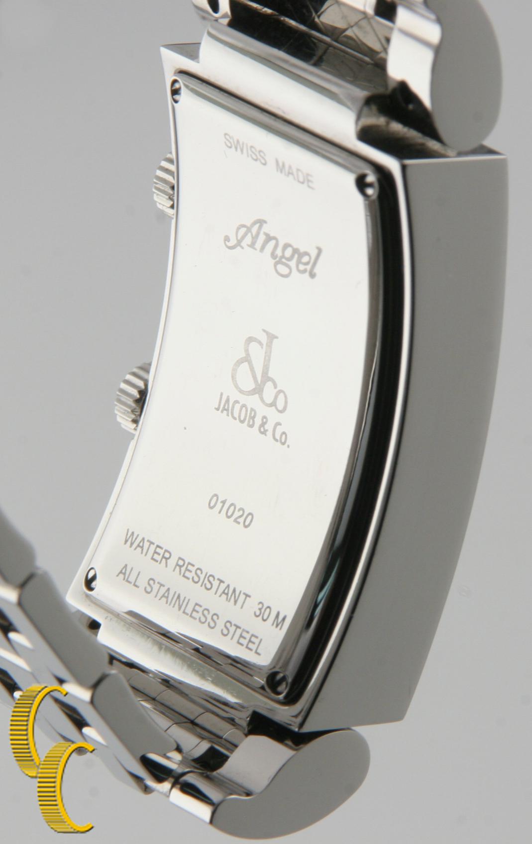 Jacob & Co. Angel-Quarz-Uhr aus Edelstahl und Diamanten mit Box und Papieren im Angebot 1