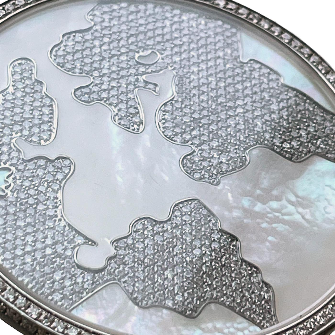 Jacob & Co Steel 6.06ct White Diamonds MOP World Map Steel Round Pendant In Excellent Condition In Aventura, FL