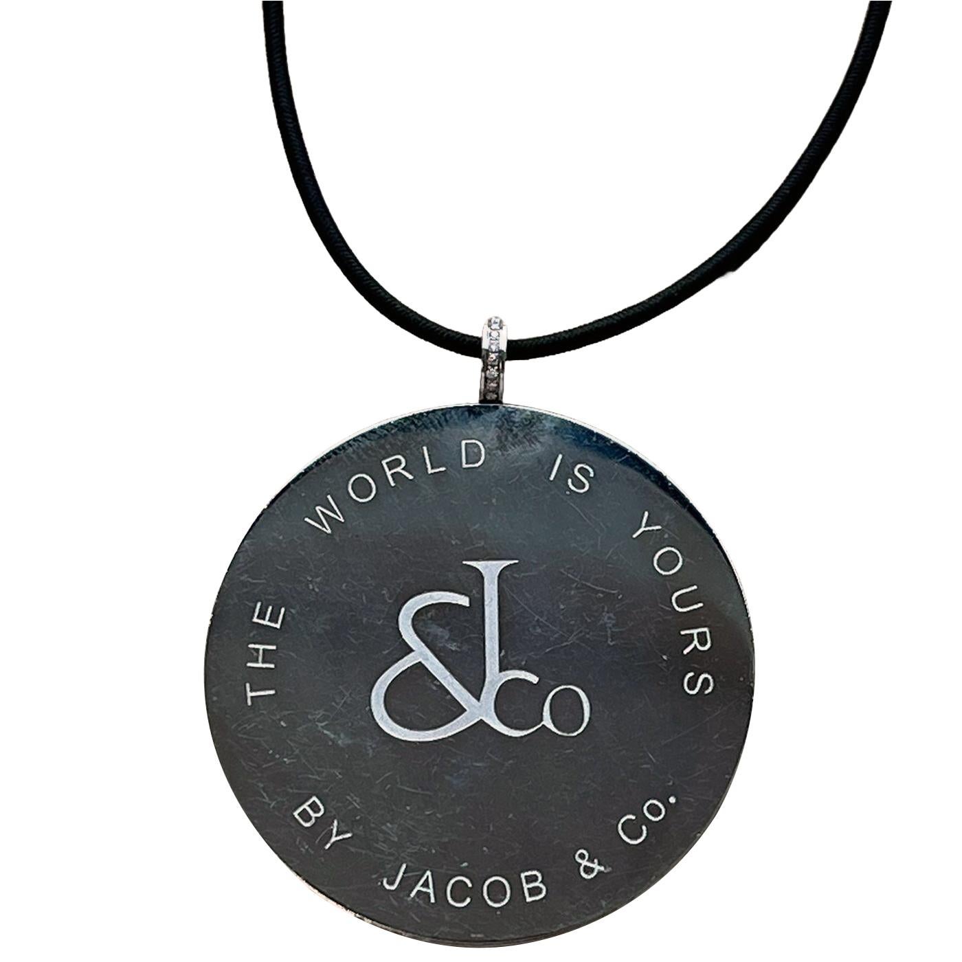 Women's Jacob & Co Steel 6.06ct White Diamonds MOP World Map Steel Round Pendant