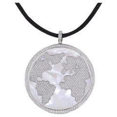 Jacob & Co Steel 6.06ct White Diamonds MOP World Map Steel Round Pendant