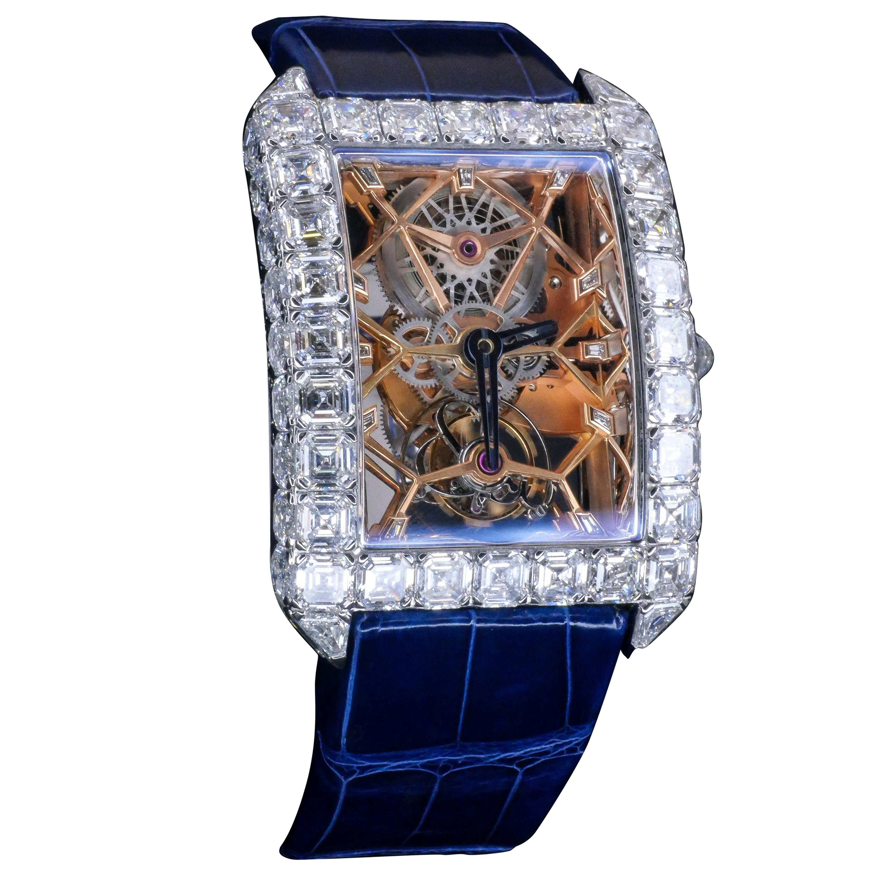Jacob & Co White Gold Diamond Millionaire Skeleton Manual Winding Wristwatch For Sale