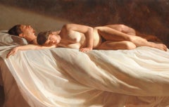 Antique "Anna and Arturo", Jacob Collins, Classical Nude, 42x60, Original Oil on Canvas