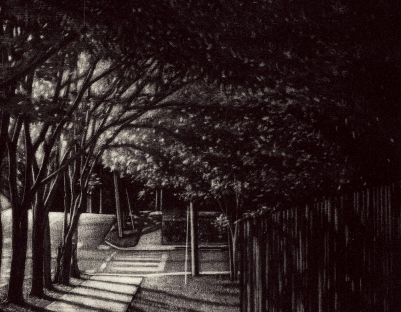Spill (A canopy of crepe myrtle trees dominate this deep southern street night) - American Modern Print by Jacob Crook
