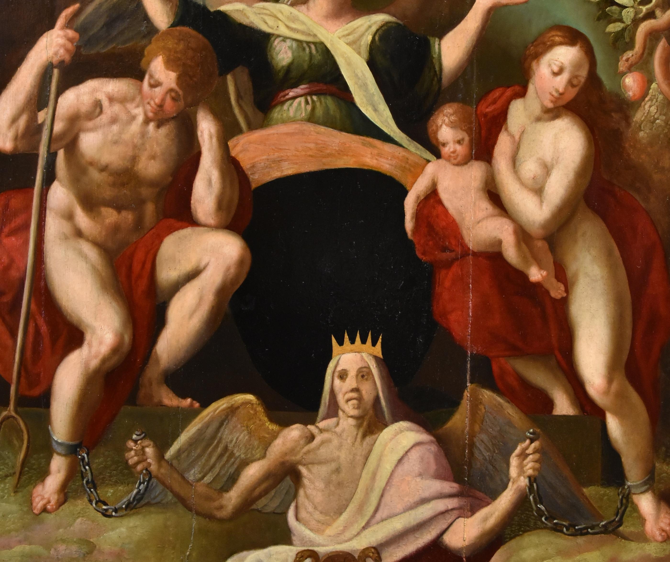 Redemption Adam Eve De Backer 16th Century Paint Oil on table Old master Flemish - Old Masters Painting by  Jacob De Backer (antwerp, C. 1555 – 1585)