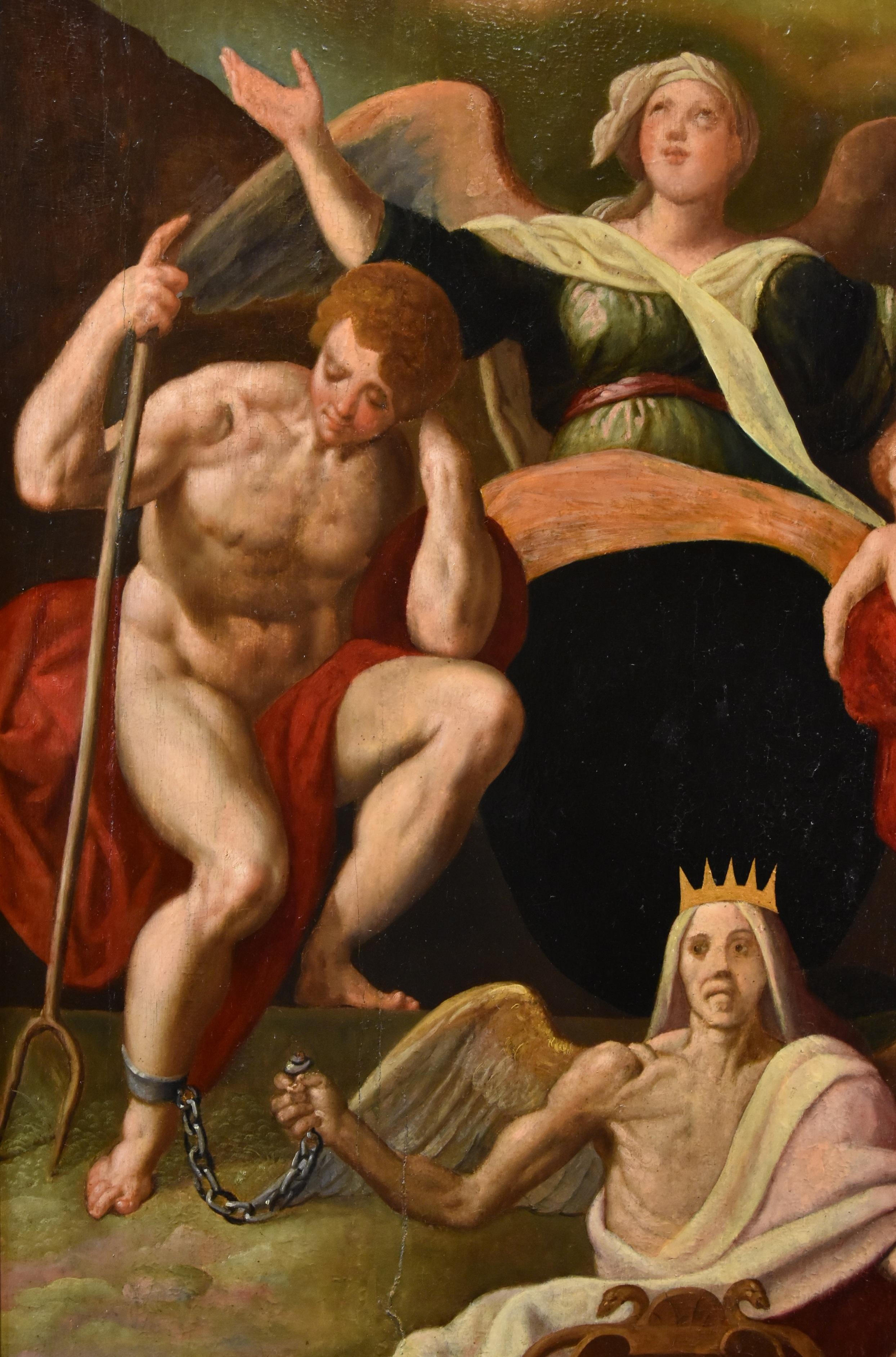 Redemption Adam Eve De Backer 16th Century Paint Oil on table Old master Flemish - Brown Landscape Painting by  Jacob De Backer (antwerp, C. 1555 – 1585)