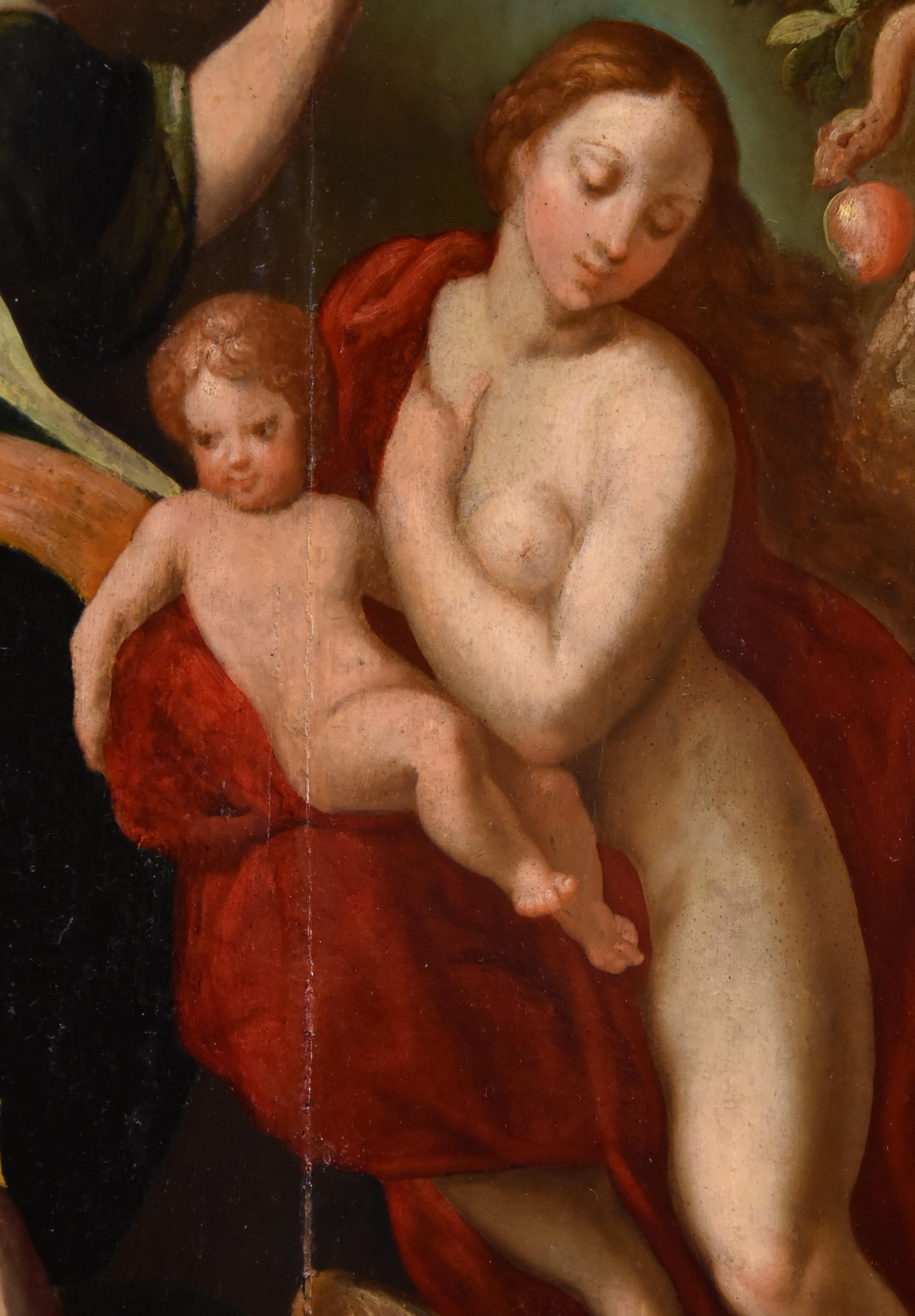Redemption Adam Eve De Backer 16th Century Paint Oil on table Old master Flemish For Sale 2