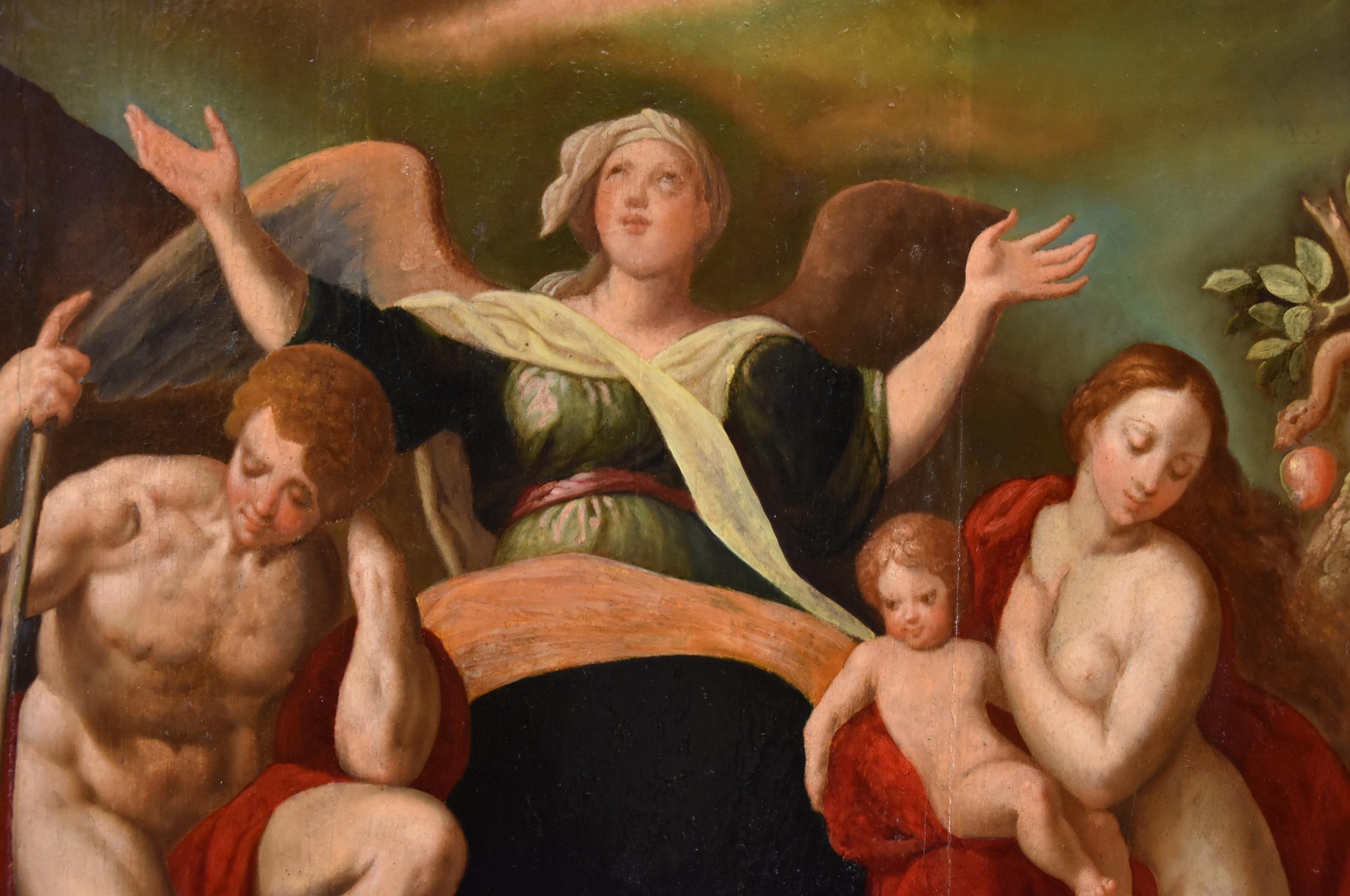 Redemption Adam Eve De Backer 16th Century Paint Oil on table Old master Flemish For Sale 3