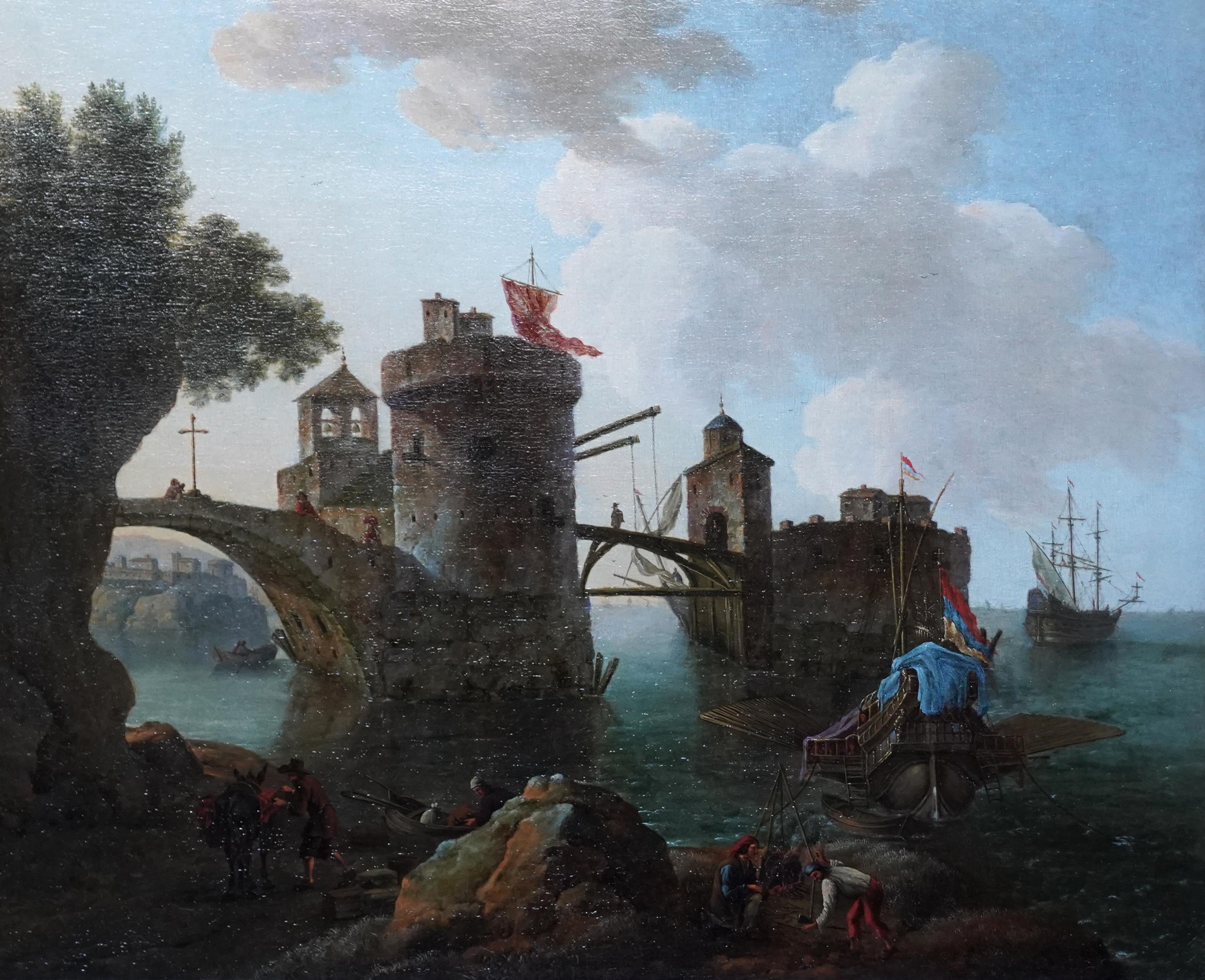 Dutch Marine Shipping Seascape - Arte de la Edad de Oro Pintura al óleo de viejos maestros barcos - Painting Antiguos maestros de Jacob de Heusch (circle)