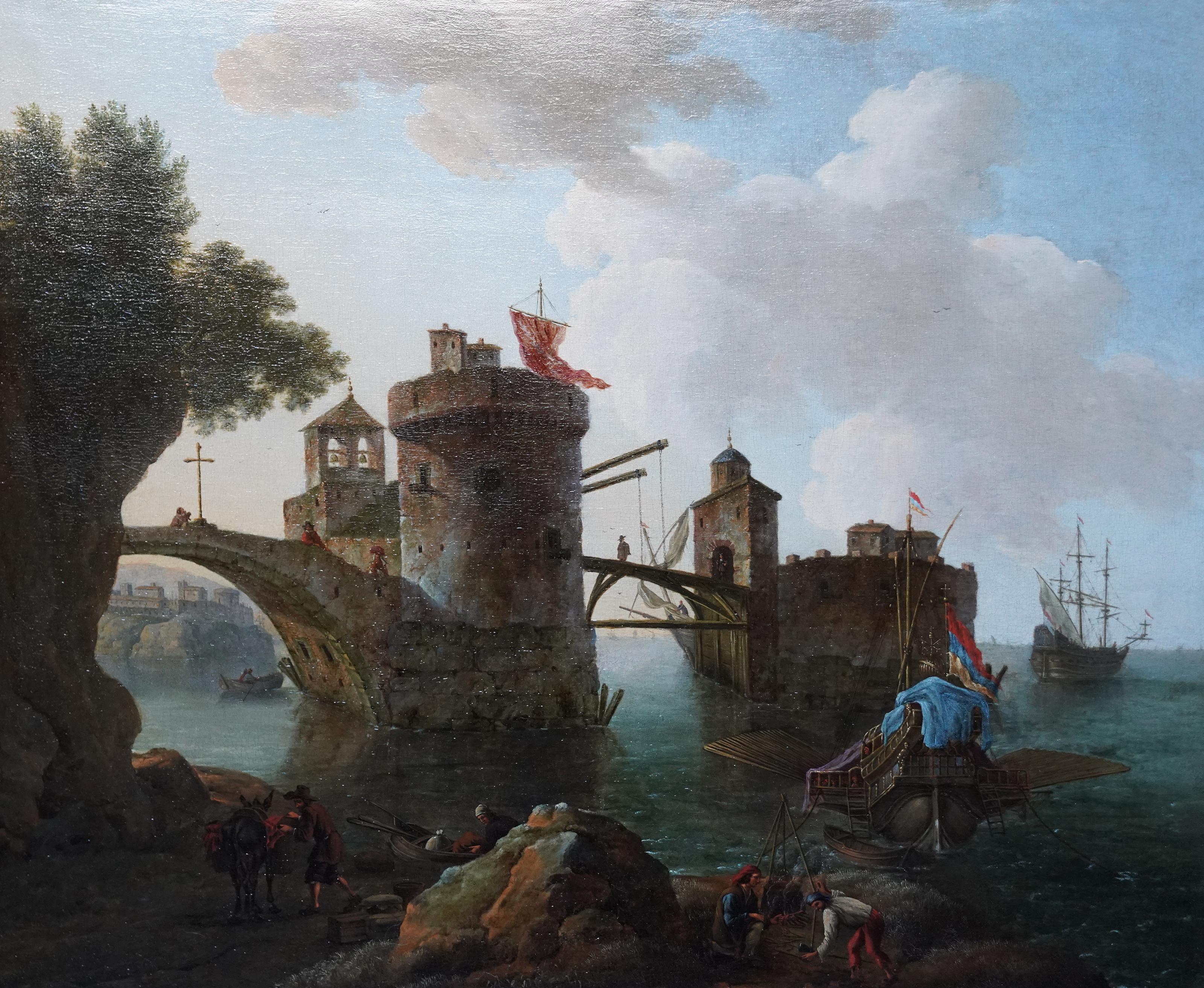 Dutch Marine Shipping Seascape - Arte de la Edad de Oro Pintura al óleo de viejos maestros barcos - Landscape Painting Gris de Jacob de Heusch (circle)