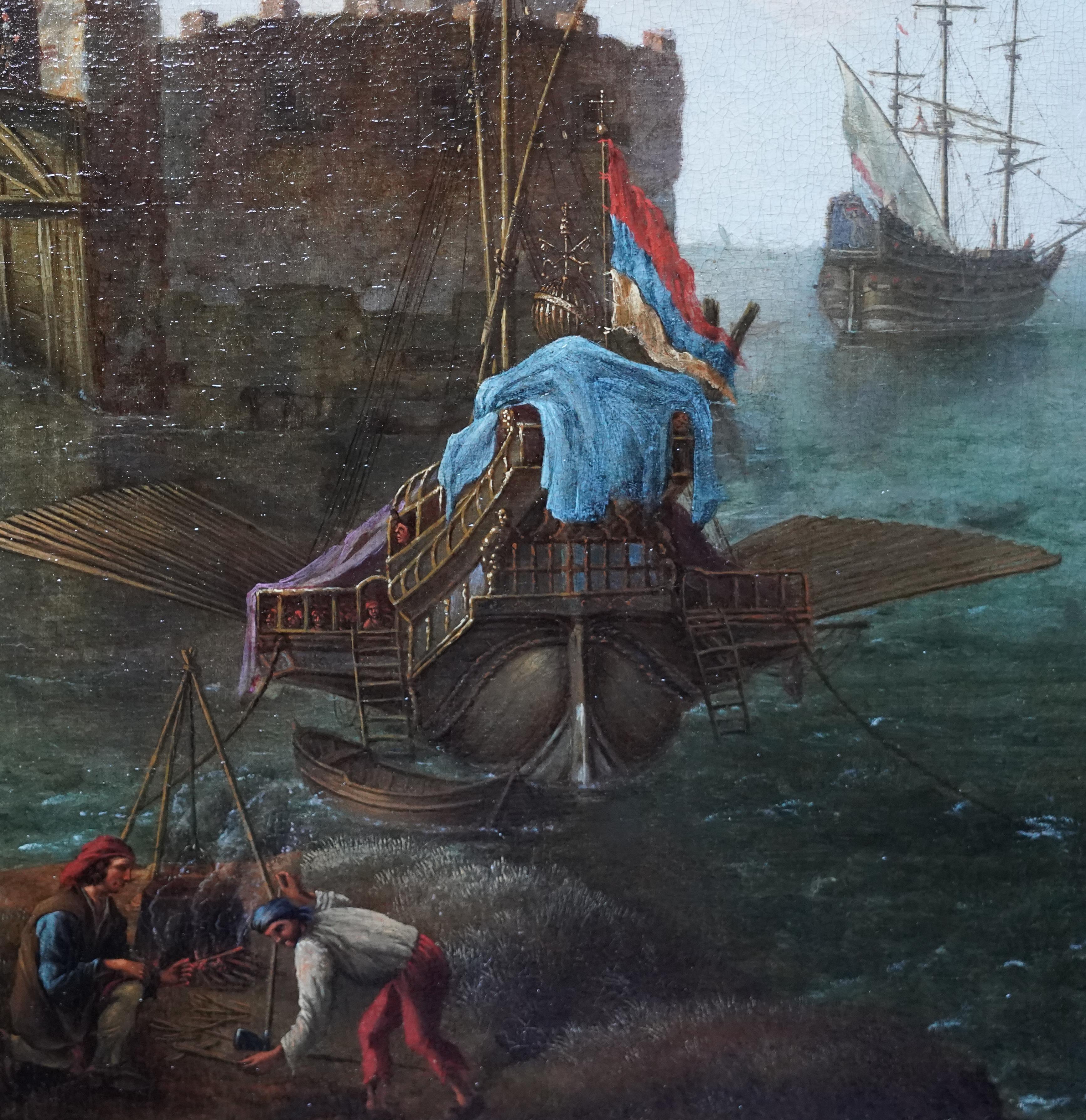 Dutch Marine Shipping Seascape - Arte de la Edad de Oro Pintura al óleo de viejos maestros barcos en venta 1