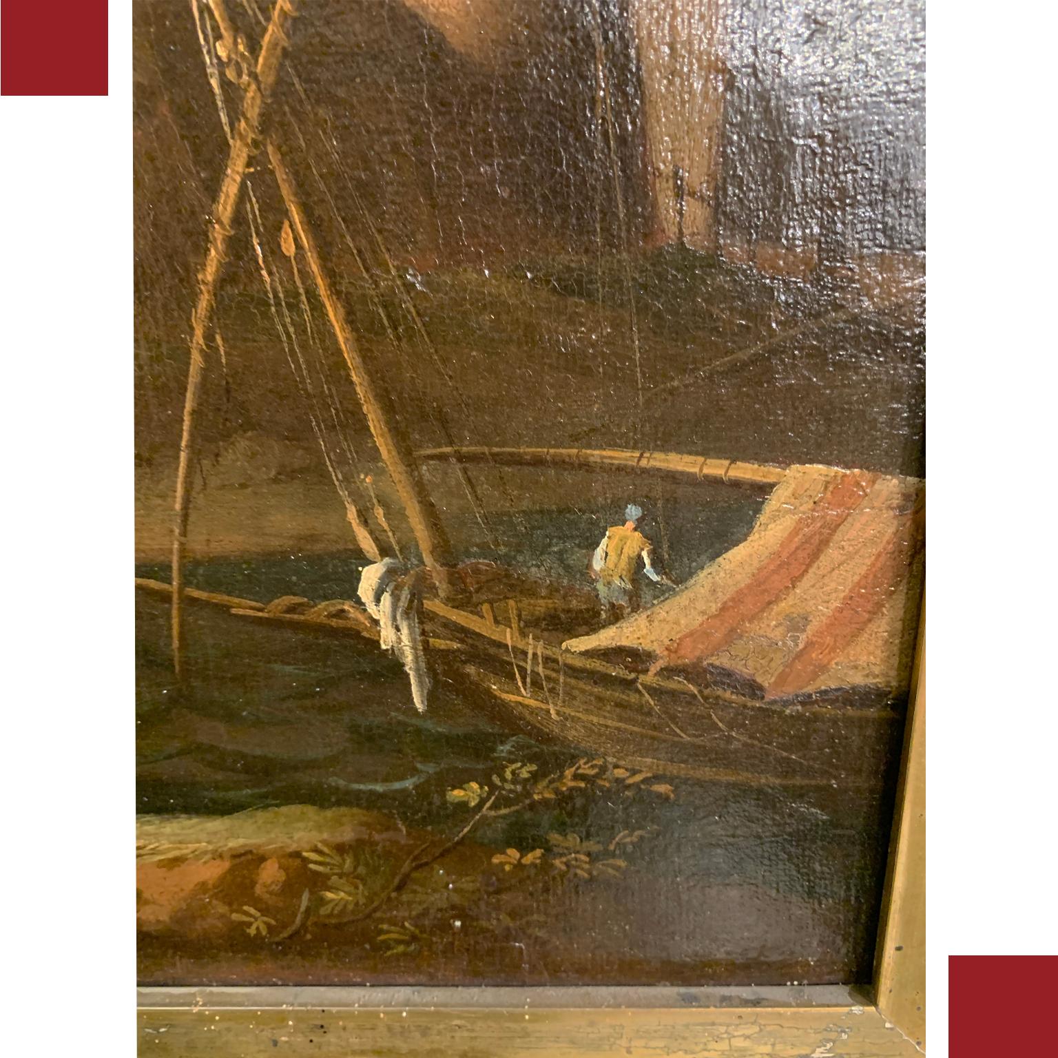 Canvas Jacob De Heusch Studio, Early 18th Century Marine Landscape with Figures For Sale