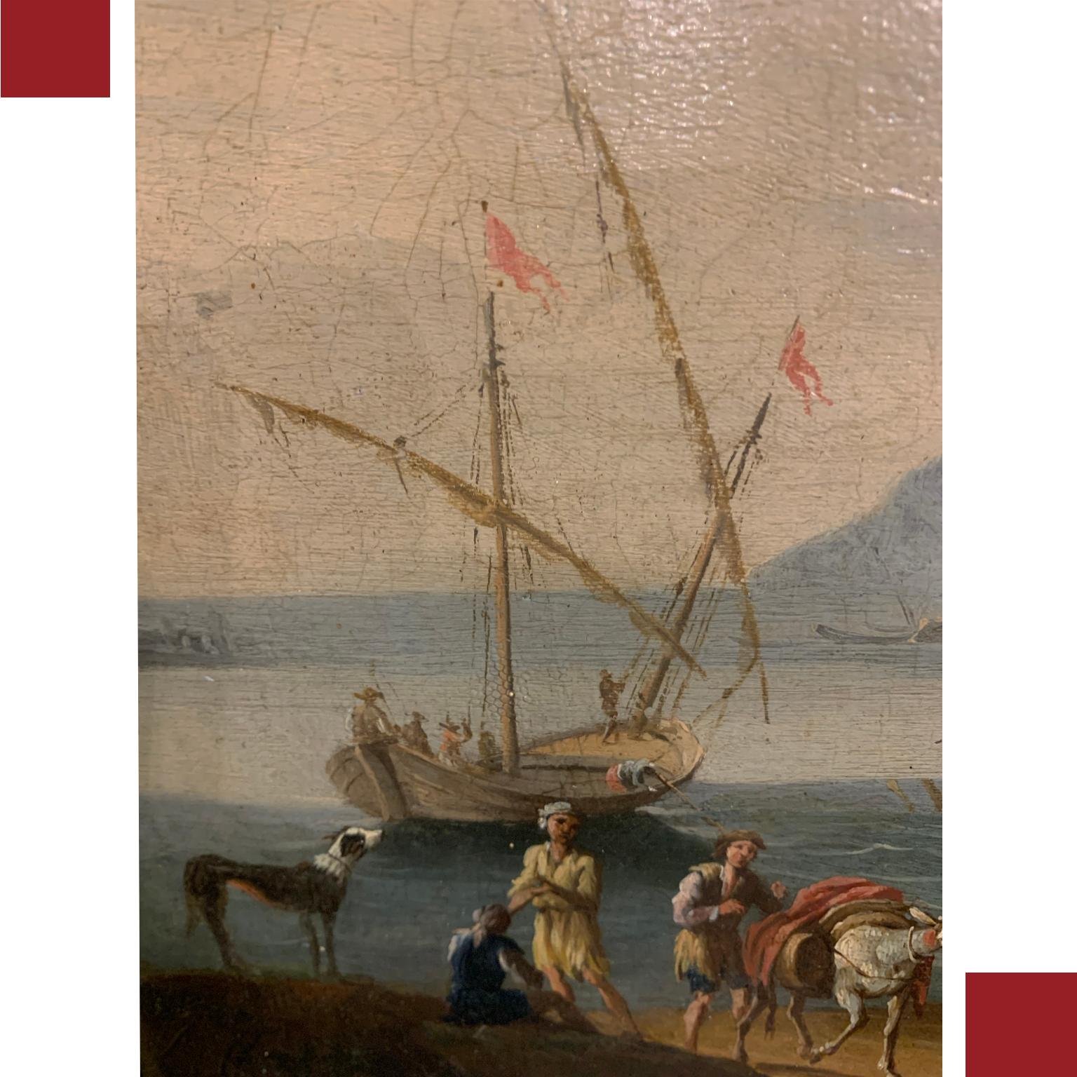 Jacob De Heusch Studio, Early 18th Century Marine Landscape with Figures For Sale 1