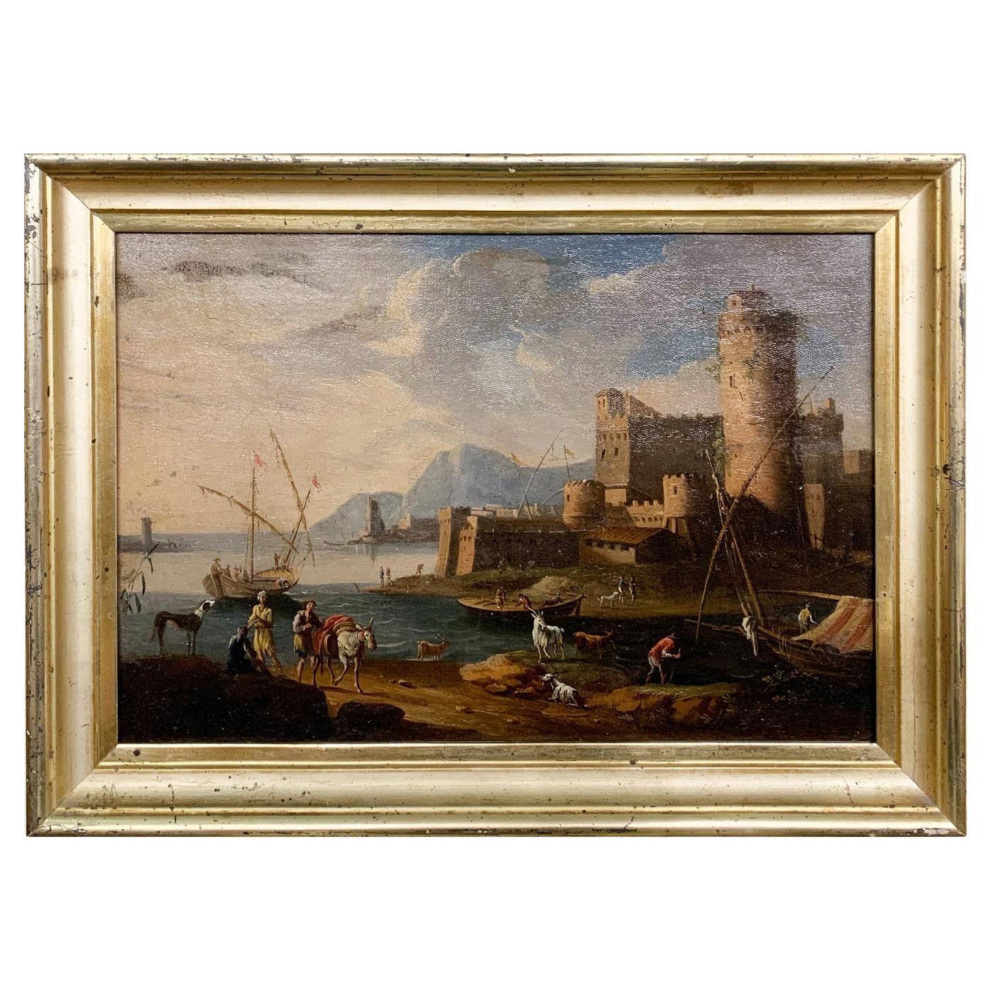Jacob De Heusch Studio, Early 18th Century Marine Landscape with Figures For Sale