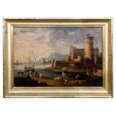 Jacob De Heusch Studio, paysage marin du début du 18e siècle avec personnages