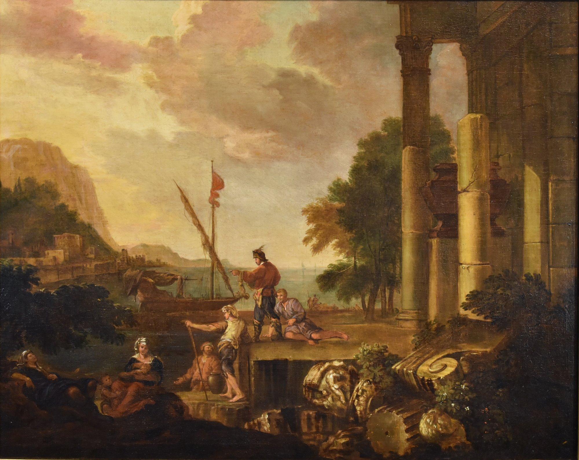 Küstenlandschaft De Heusc Paint 17. Jahrhundert Öl auf Leinwand Alter Meister (Alte Meister), Painting, von Jacob de Heush (Utrecht 1657 – Amsterdam 1701)