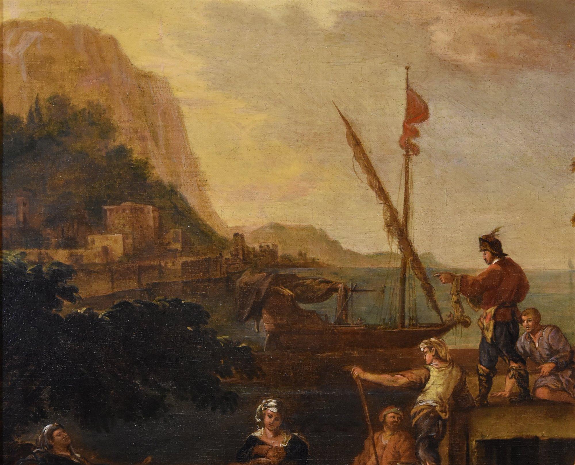 Küstenlandschaft De Heusc Paint 17. Jahrhundert Öl auf Leinwand Alter Meister im Angebot 1