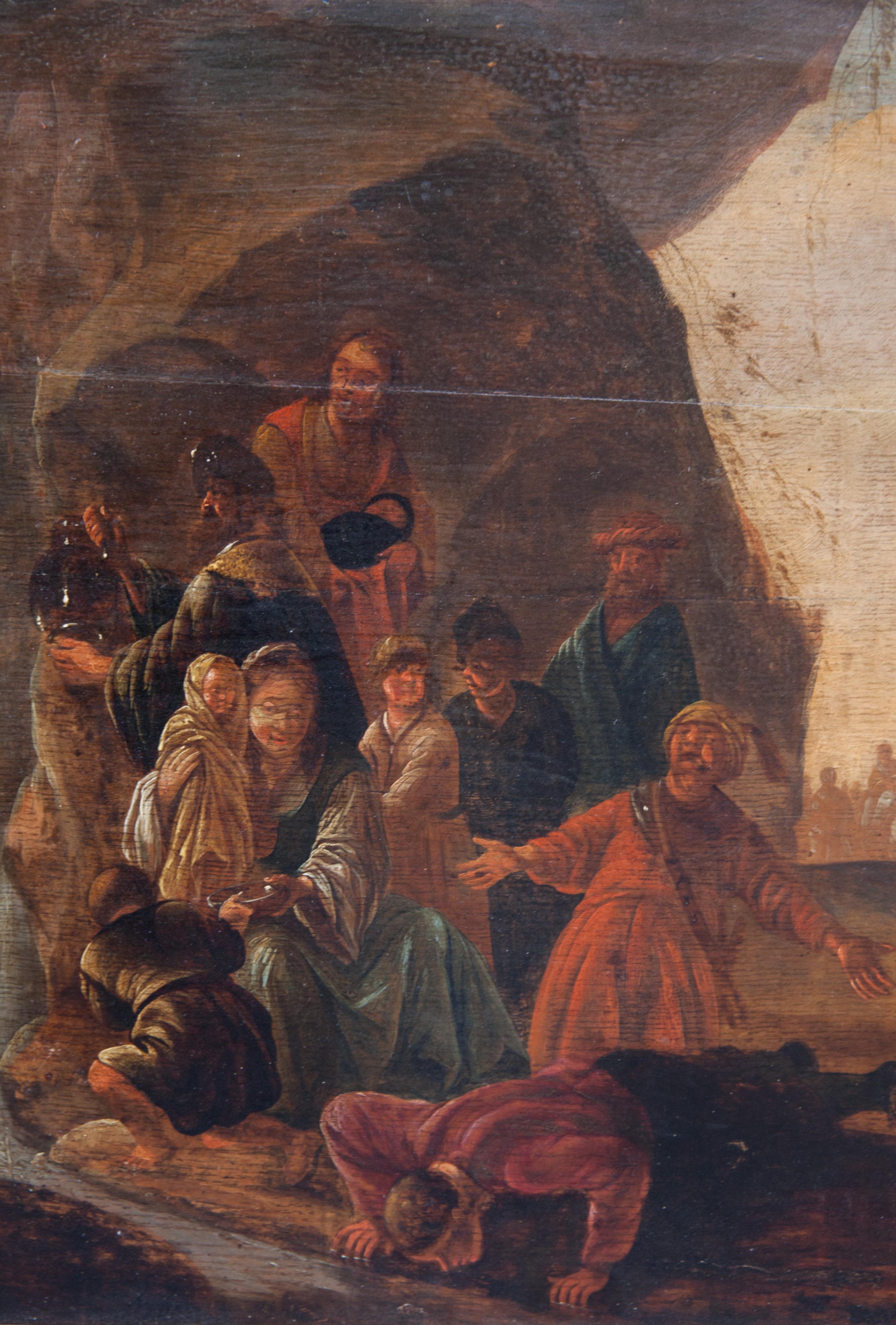 Moses fängt das Wasser vom Fels auf. XVII. Jahrhundert. Niederländische Schule. – Painting von Jacob de Wet
