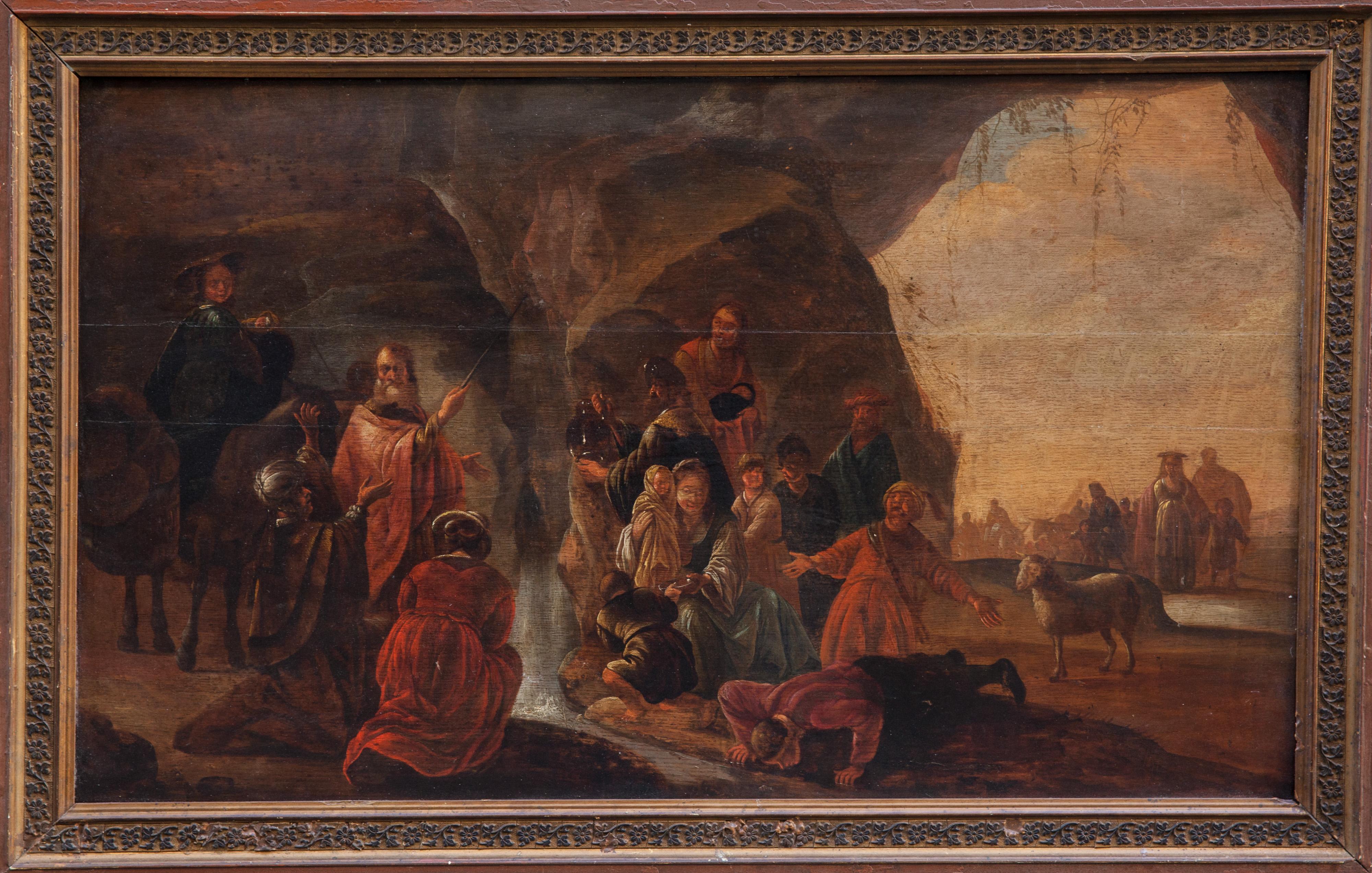 Moses Strikes the Water from the Rock. XVII cent. Dutch school.