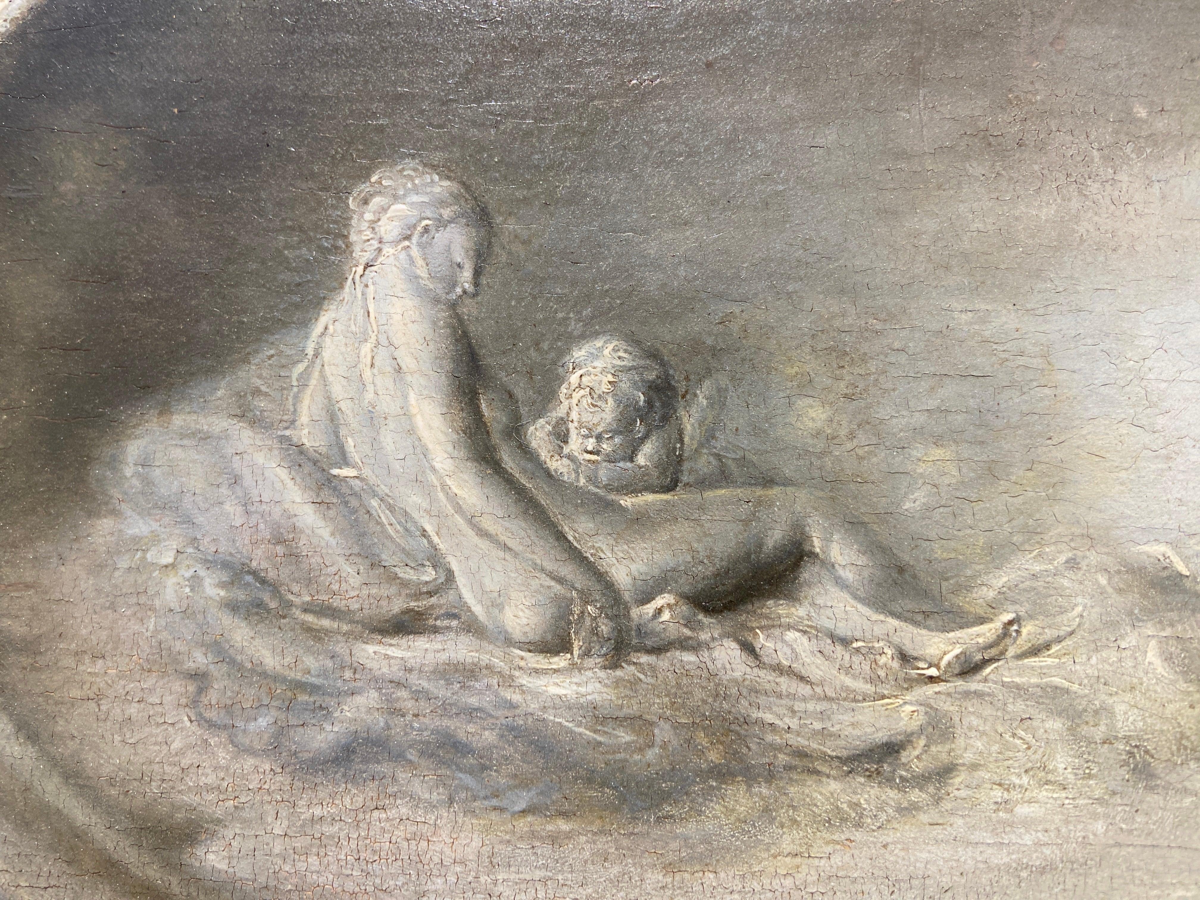 A decorative oval relief with Venus and Cupid, 18th Century Rococo Oil - Gray Figurative Painting by Jacob De Wit