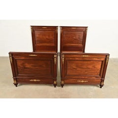 Jacob-Desmalter Style Antique French Empire Mahogany Twin Beds, Pair