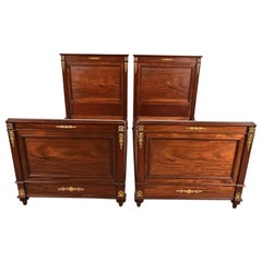 Jacob-Desmalter Style Antique French Empire Mahogany Twin Beds, Pair